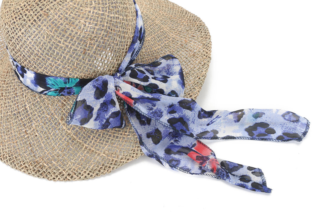 Blue Dotted Straw Tulip Hat - Summer Beach Sun Protection & Outdoor Fashion Accessory for Women