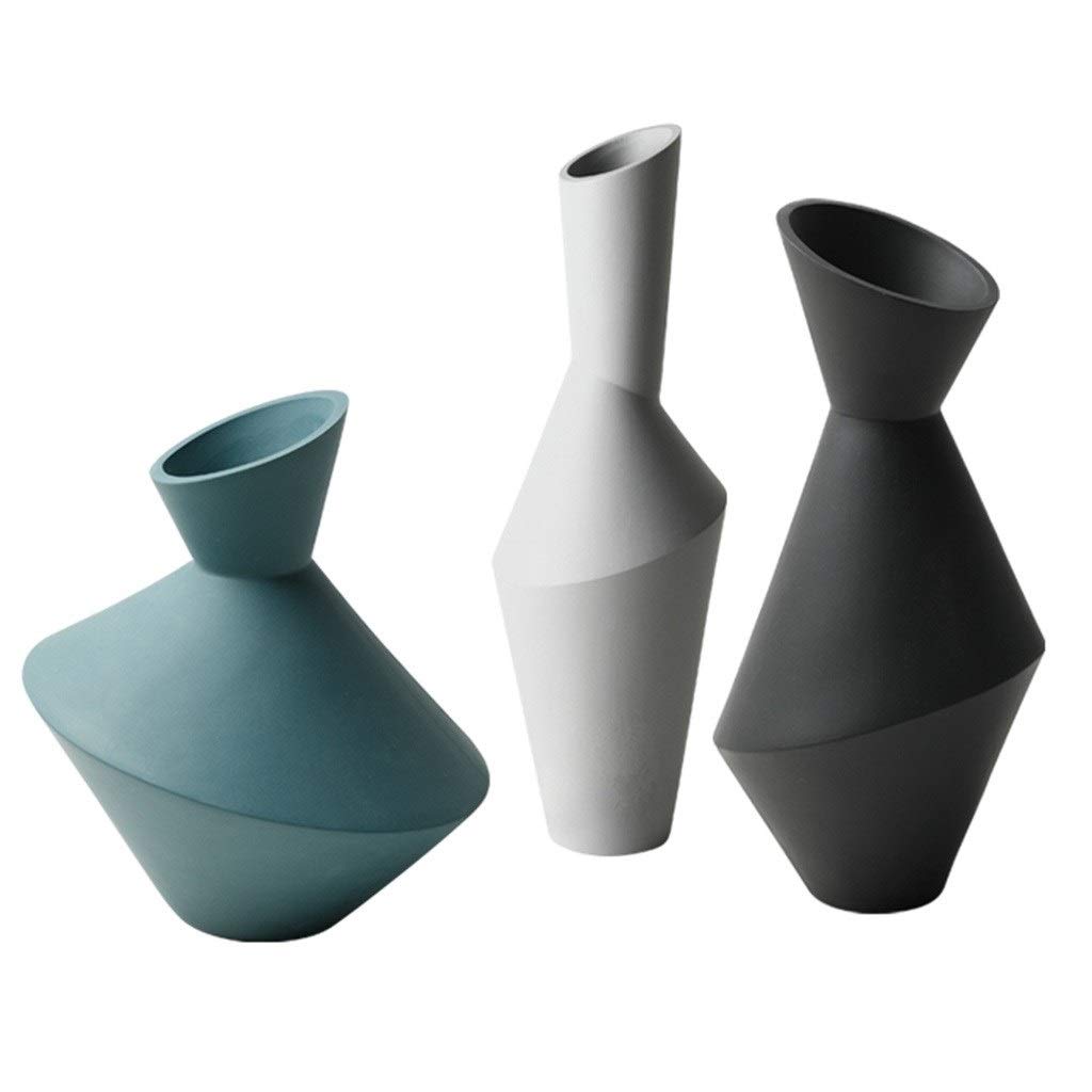 Nordic Style Ceramic Vase - Geometric Cut Surface Black Flower Vase for Home Decor (12x8x25cm) | Perfect for Living Room, Office Desk & Dried Flower Arrangements