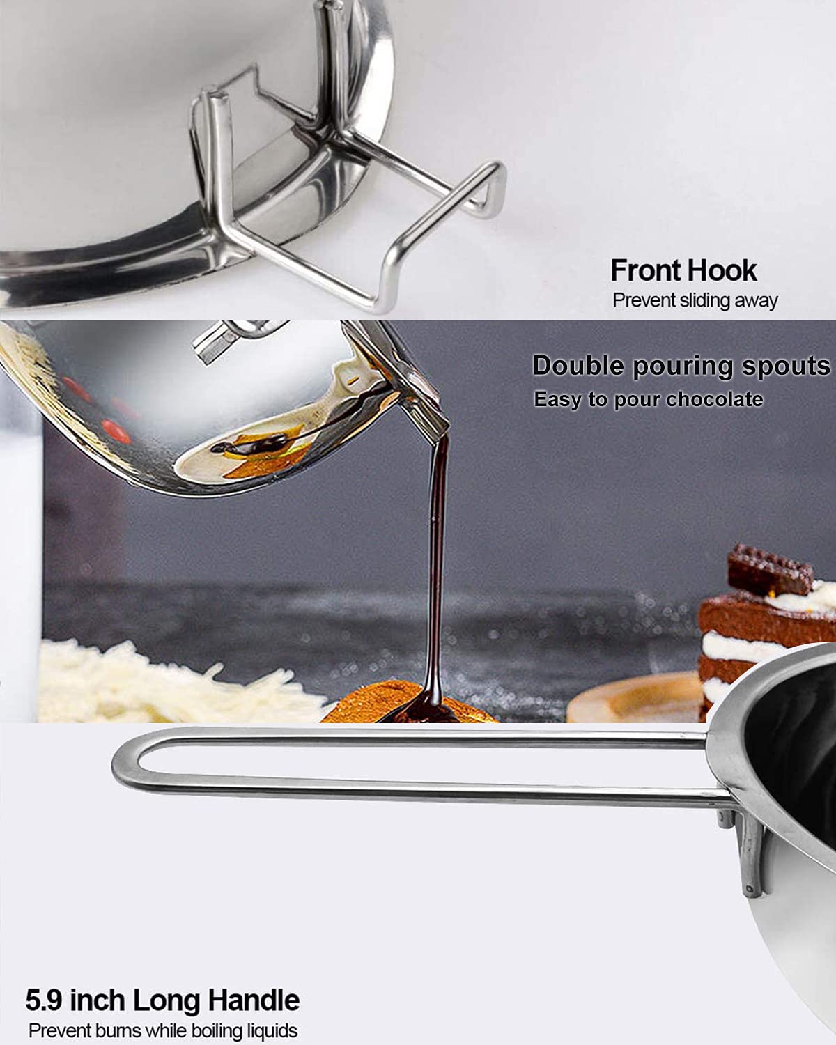 1000ML Double Boiler Pot with 2200ML Stainless Steel Pot & Silicone Spatula - Chocolate Melting, Candy Making, Soap & Wax Crafting Kit - Perfect for DIY Candle Making, Bath Bombs & Cosmetic Creams