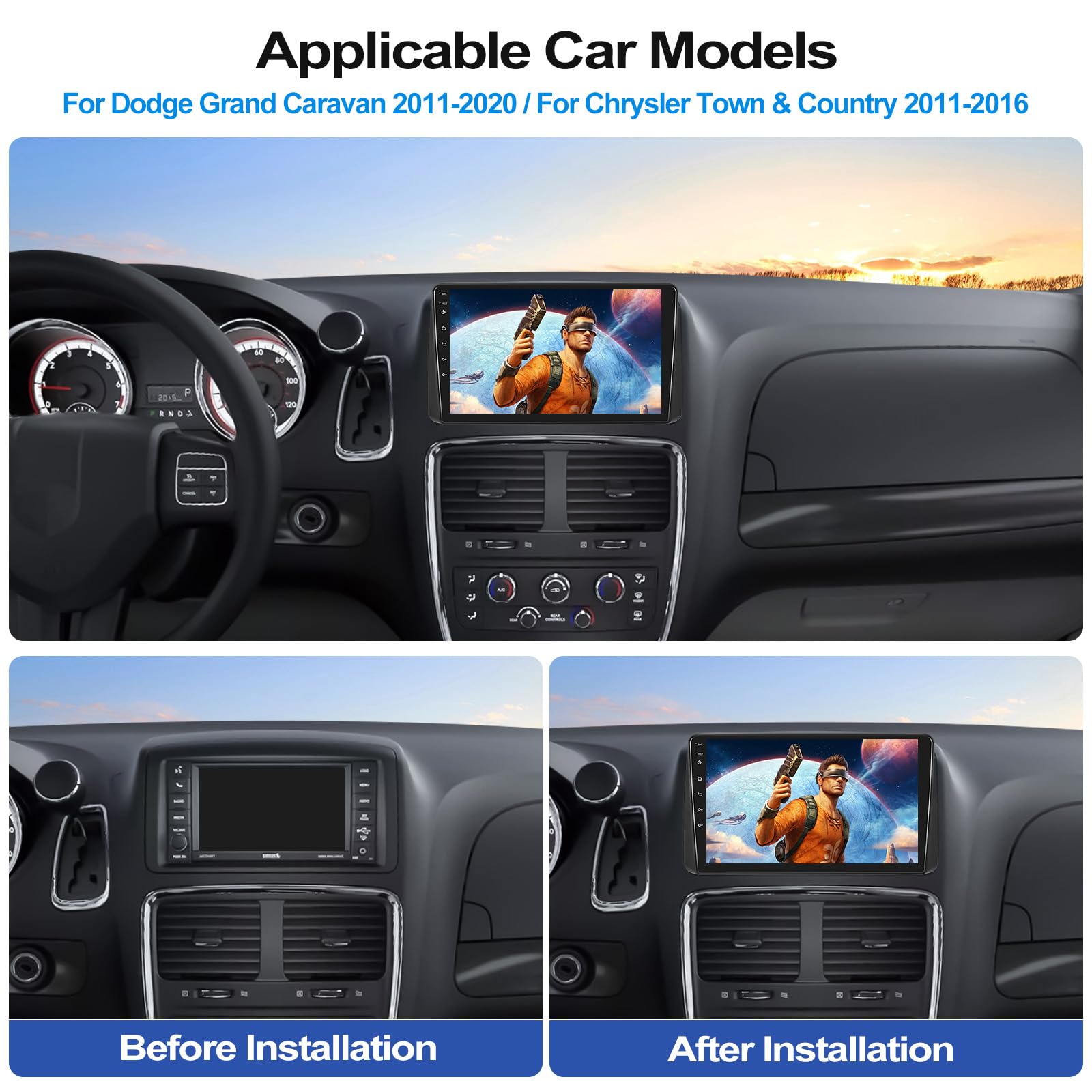 2+64GB CAMECHO Android Car Stereo Radio for Dodge Grand Caravan Chrysler Town & Country - Wireless Apple CarPlay & Android Auto - 9