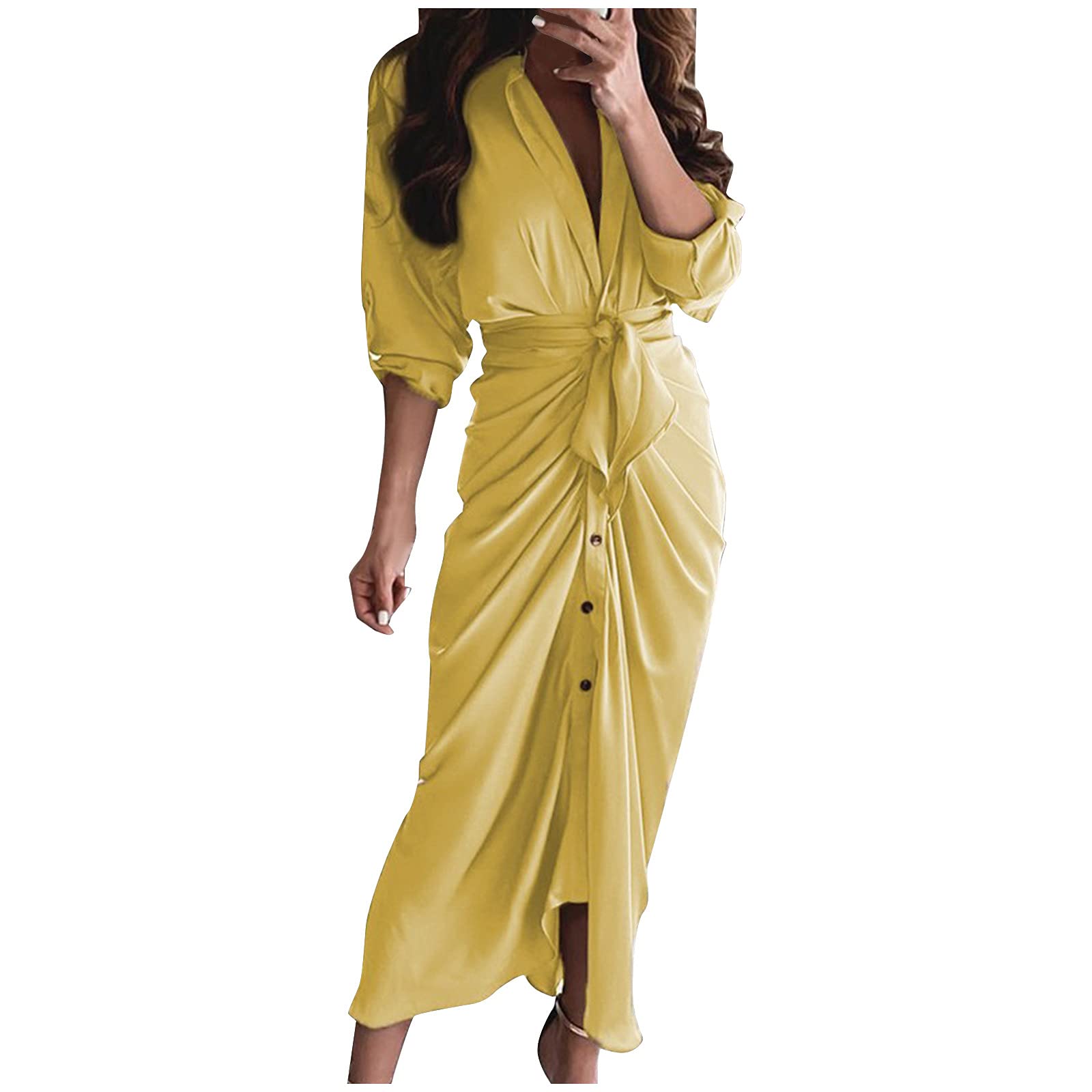 2022 Women's Sexy Summer Dress - Casual Full Sleeve Solid Button Front Dress for Women | Perfect for Beach, Party & Everyday Wear