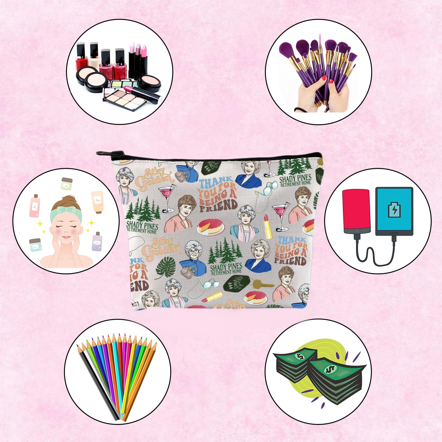 TSOTMO Golden TV Theme Makeup Bag - Funny Sitcom Gift for Friends, Family & BFF - Stay Golden - Perfect for Travel, Cosmetics Storage & Pop Culture Fans