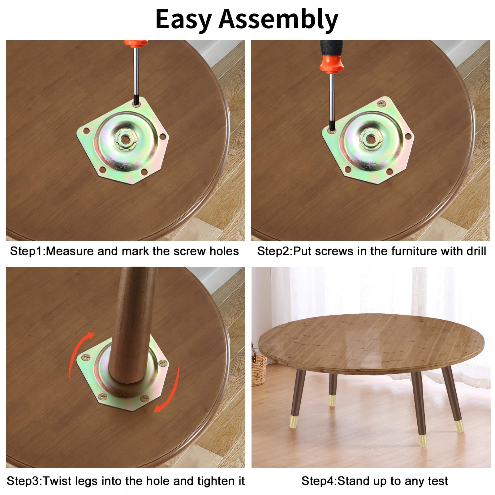 TEMI 16 Inch Wooden Furniture Legs Set of 4 - Mid Century Modern Coffee Table, End Table, Chair & Desk Legs with Mounting Hardware - Grey Walnut Finish - Perfect for DIY Home Decor & Furniture Restoration Projects
