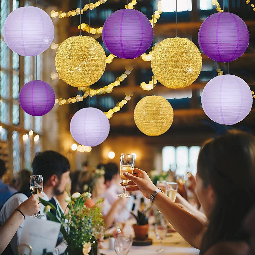 2025 Graduation Decorations Purple & Gold Glitter Paper Lanterns - Birthday Party, Baby Shower, Bridal Shower, Wedding & LSU Themed Party Supplies | Perfect for Graduation Ceremonies, Birthday Celebrations & Special Events
