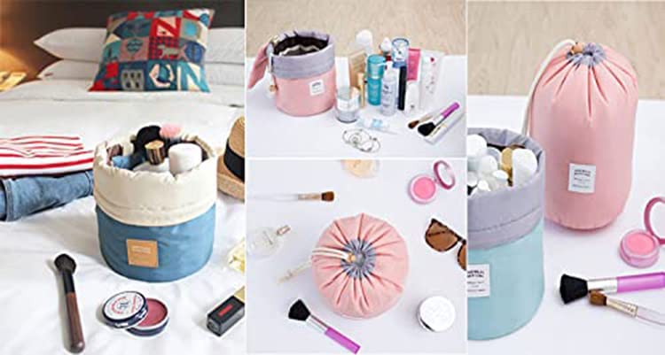 B-LADY Multipurpose Drawstring Cosmetic Bag - Waterproof Makeup Pouch for Travel, Gym, Beach & Daily Use | Barrel Shaped Organizer for Toiletries, Jewelry & Essentials