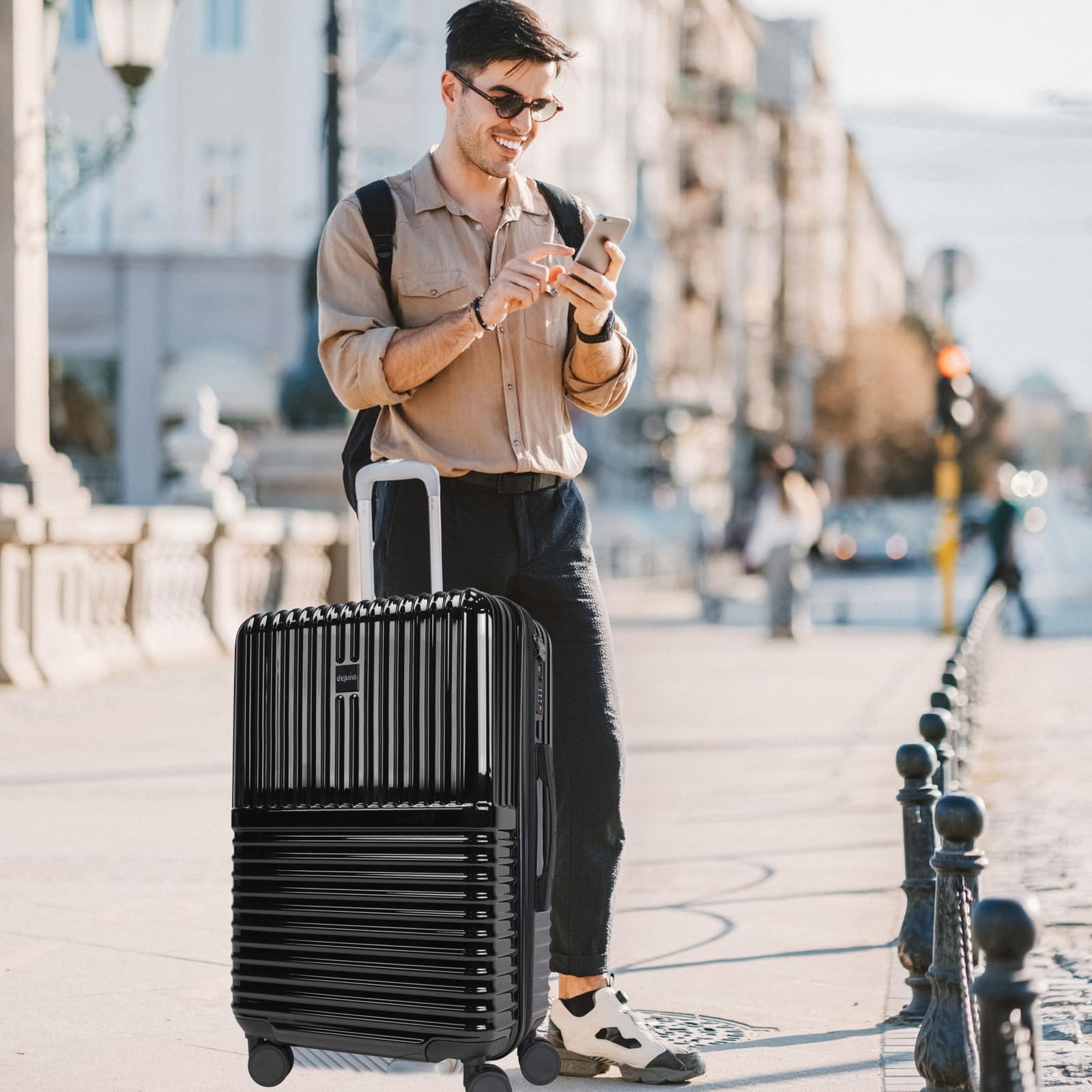 World Traveler Dejuno Tonal Lightweight Polycarbonate Hardside Expandable Spinner Luggage Suitcase with TSA Lock, Onyx, 28-inch - Perfect for International Flights, Business Trips & Family Vacations