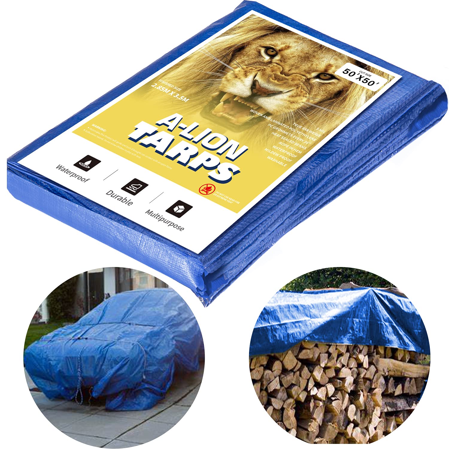 Heavy Duty Waterproof Poly Tarp 50x100ft - Blue Outdoor Cover for Roof, Camping, Patio & More | Durable Protection Against Rain, Sun & Wind