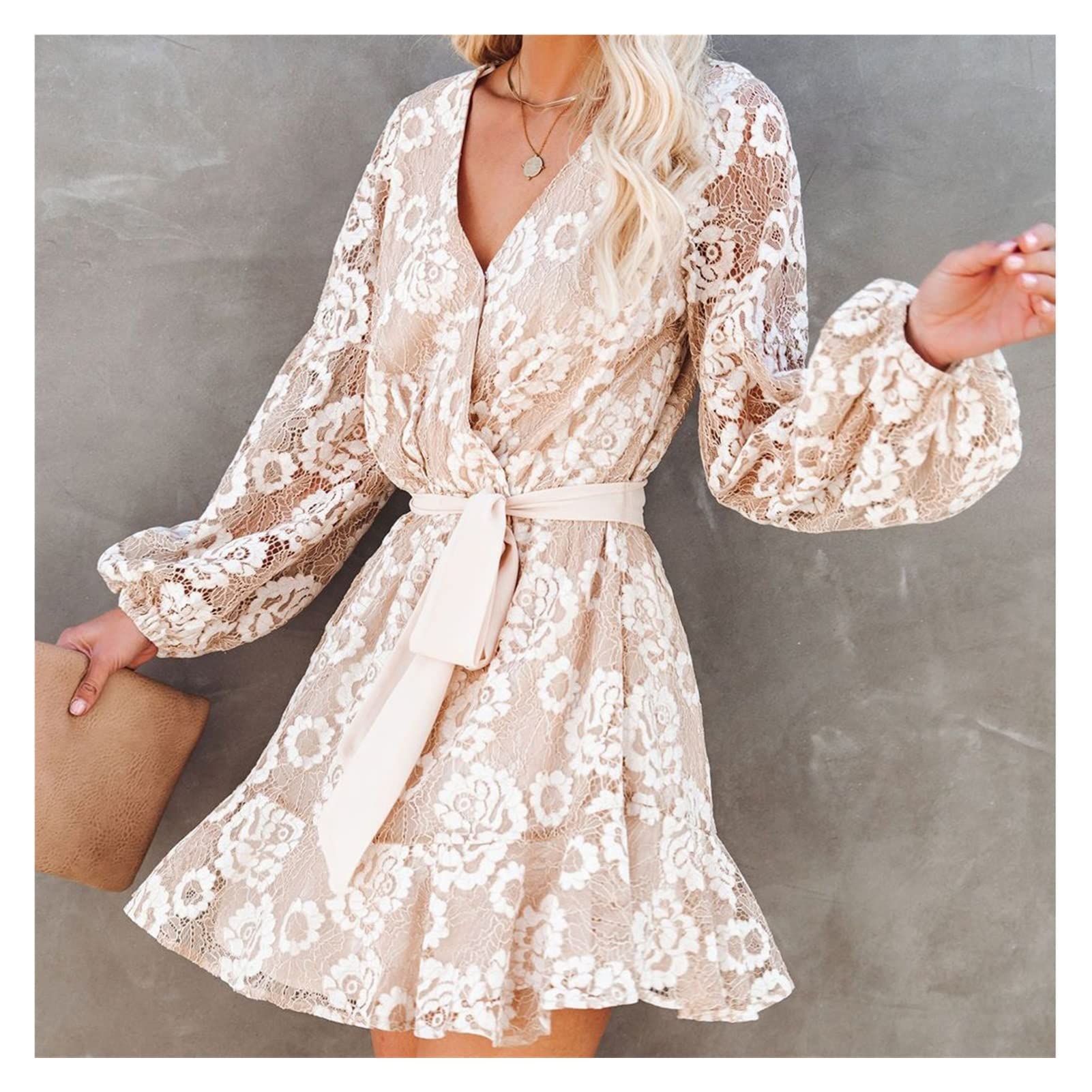 Vintage Floral Print V-Neck Long Sleeve Ruffled Wrap Sundress for Women - White Size S | Beach Cover Up, Summer Party Dress, Boho Chic Outfit
