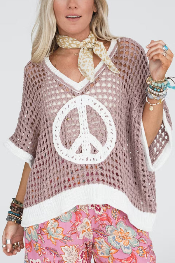 Stylish V-Neck Knitted Hollow Loose Cover-Up Sweater for Women - Perfect for Beach, Vacation & Casual Outings