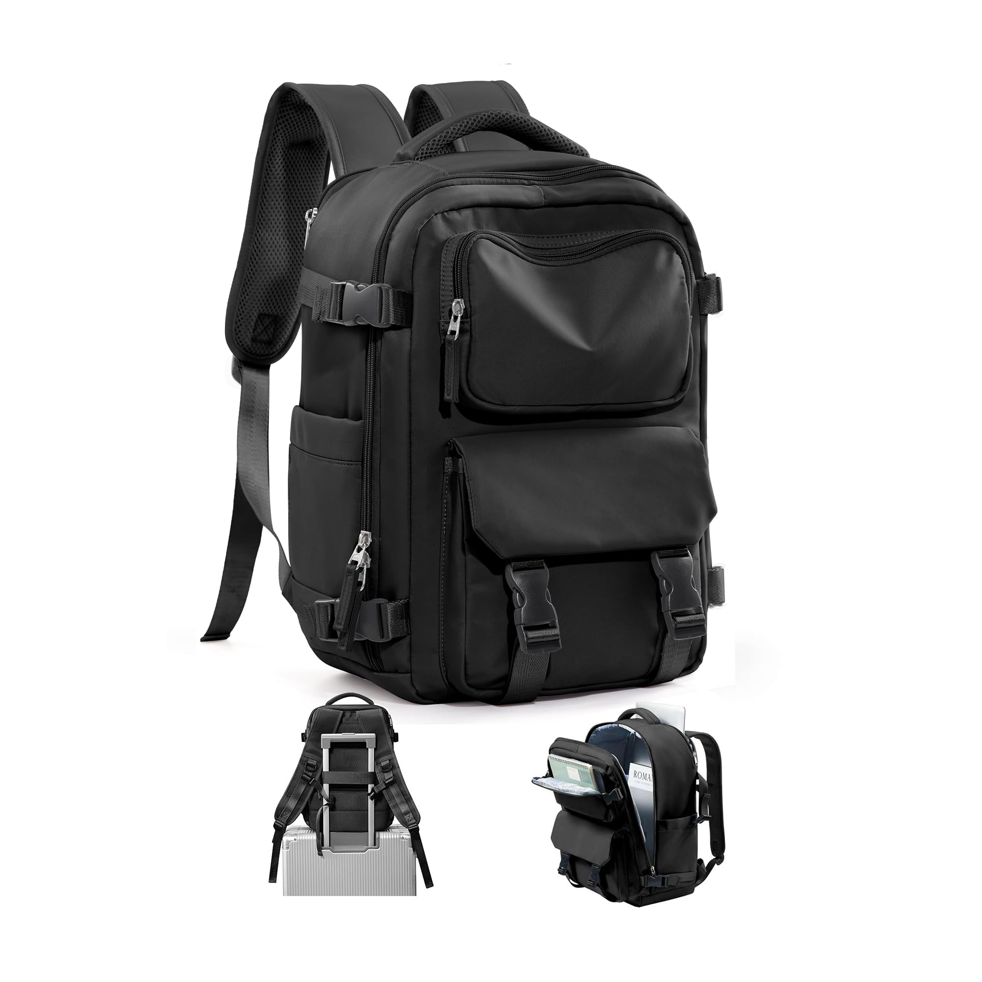 Lightweight Black Travel Backpack for Women & Men - TSA Approved Carry-On Flight Backpack, Casual Daypack & Hiking Rucksack with Laptop Compartment - Perfect for Business Trips, Air Travel & Outdoor Adventures