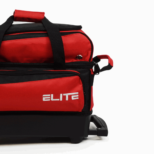 ELITE Deluxe Double Roller Bowling Bag - Heavy Duty Red Bowling Ball Carrier with Wheels for 2 Balls, Shoes & Accessories - Perfect for League Play & Tournament Travel