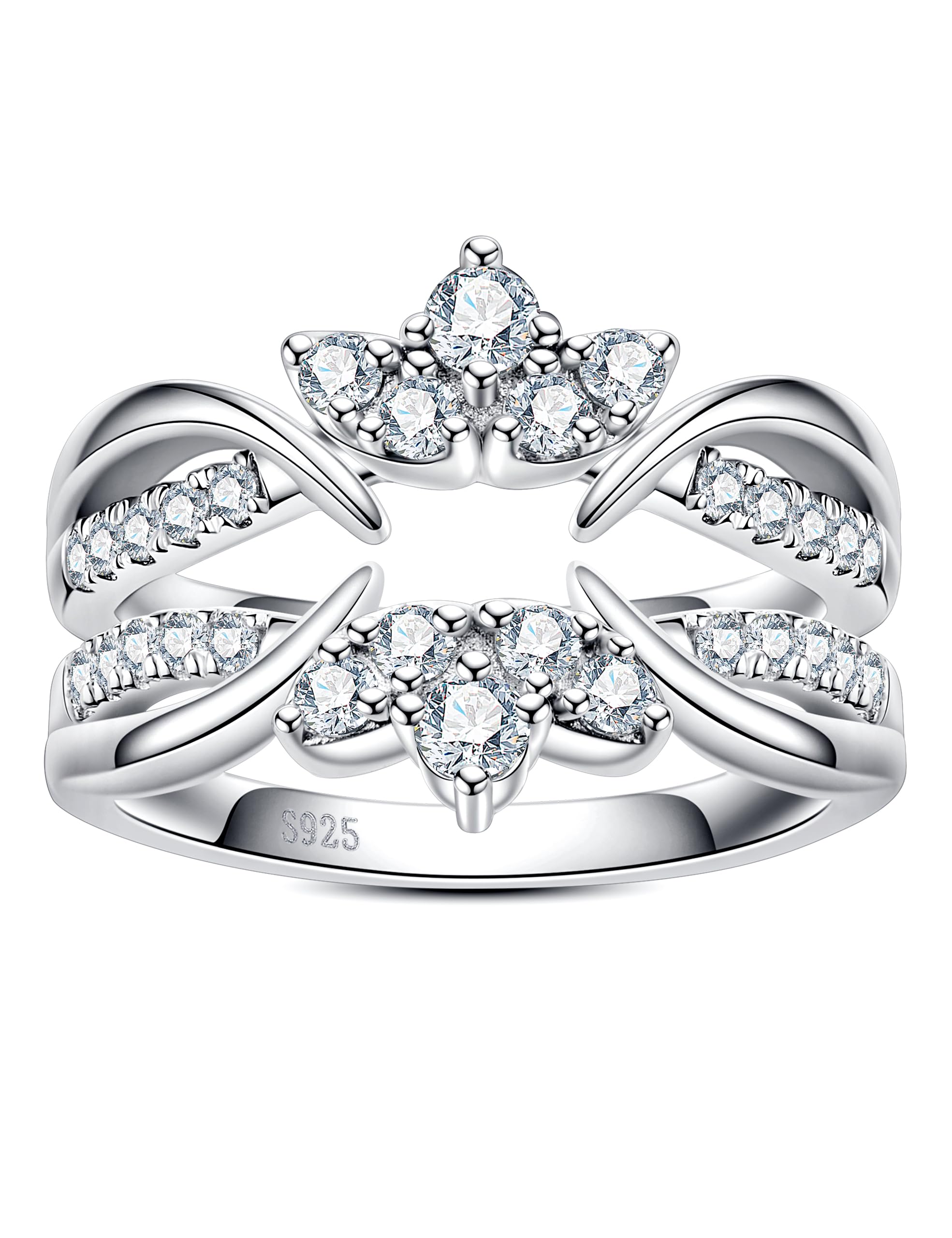 Moissanite Ring Enhancer Set - 2 Pack Platinum Plated Silver Wrap Guard for Engagement & Anniversary Rings, Curved Eternity Wedding Band for Women | Perfect for Stacking Rings, Bridal Jewelry & Special Occasions