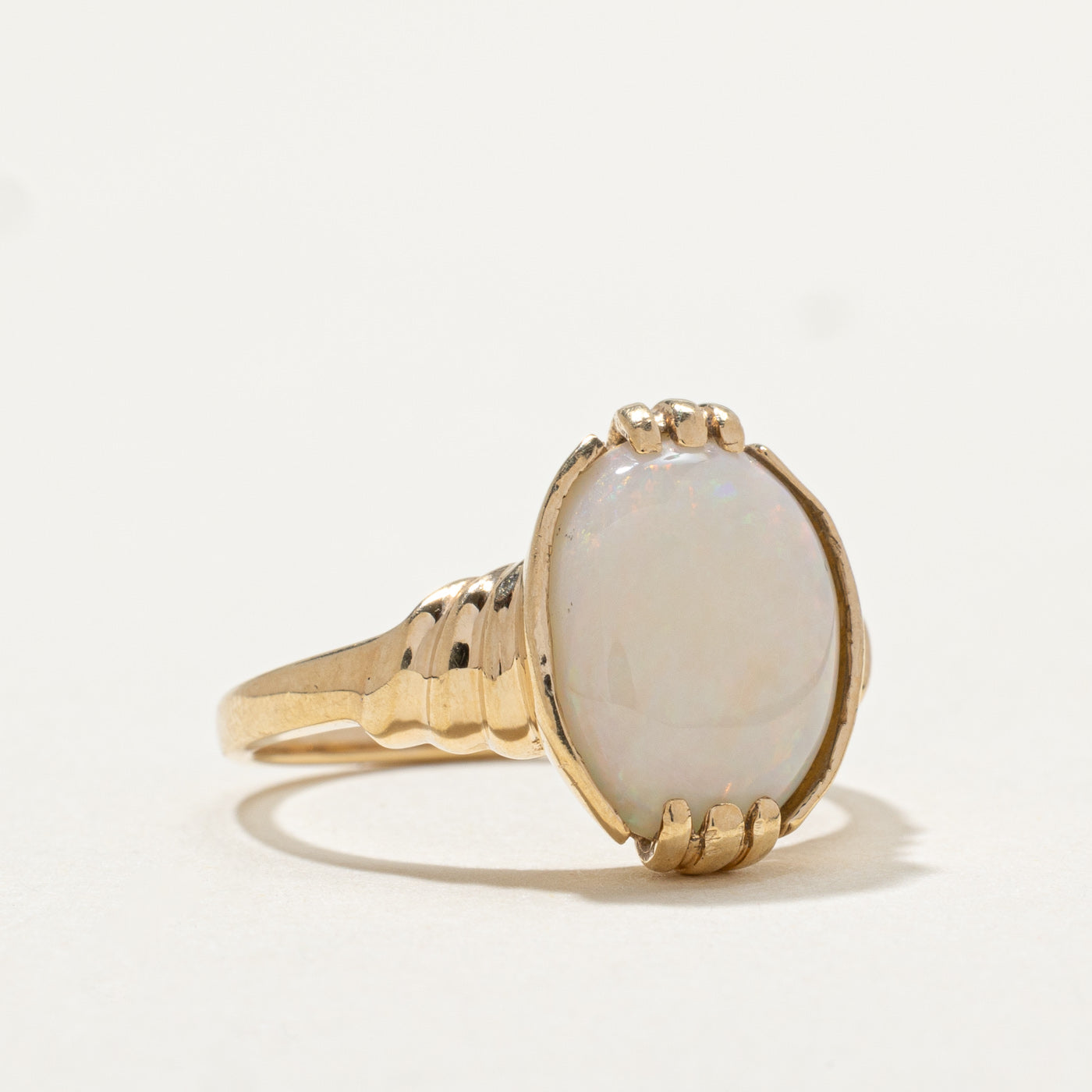 10K Oval Opal Grooved Ring for Women - 2.60ct Genuine Opal Stone - Size 5.5 Wedding, Engagement, Anniversary Gift - Perfect for Everyday Wear & Special Occasions