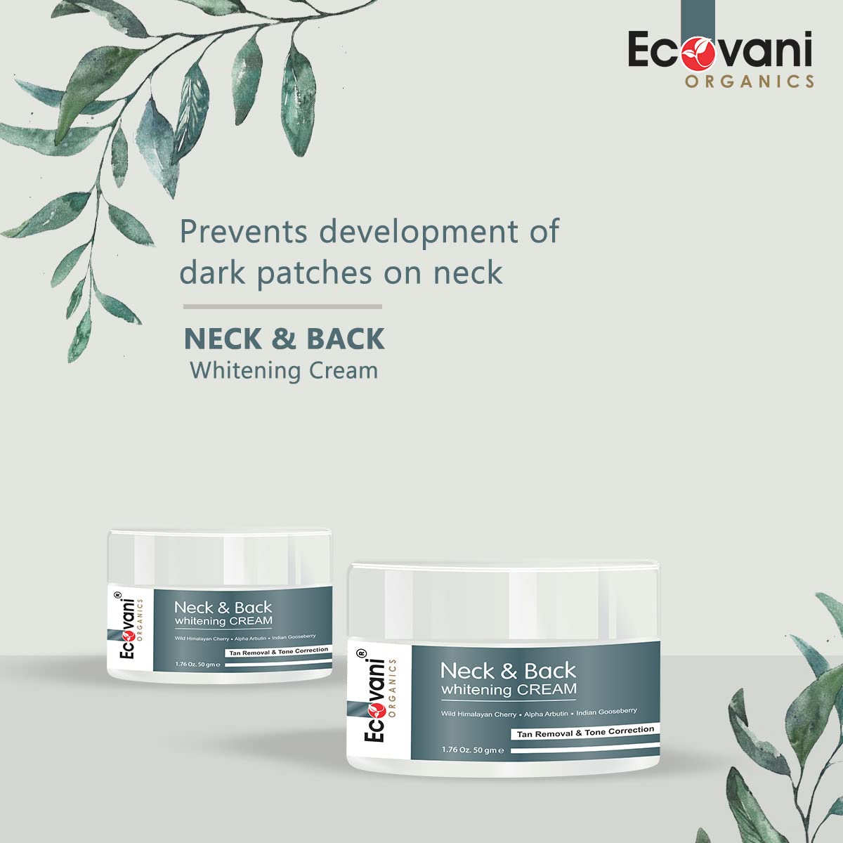 ECOVANI Neck & Back Whitening Cream for Dark Spots - Organic Skin Brightening & Tone Correcting Formula with Tan Removal - 50g (Pack of 1) - Perfect for Uneven Skin Tone on Neck, Back & Body Areas