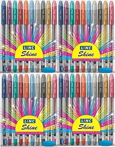 Linc Shine Sparkle Glitter Gel Pen Set - 40 Colorful Pens (4 Packs of 10) for Journaling, Scrapbooking & Creative Writing - Premium Quality Glitter Pens by E-Retail Deals