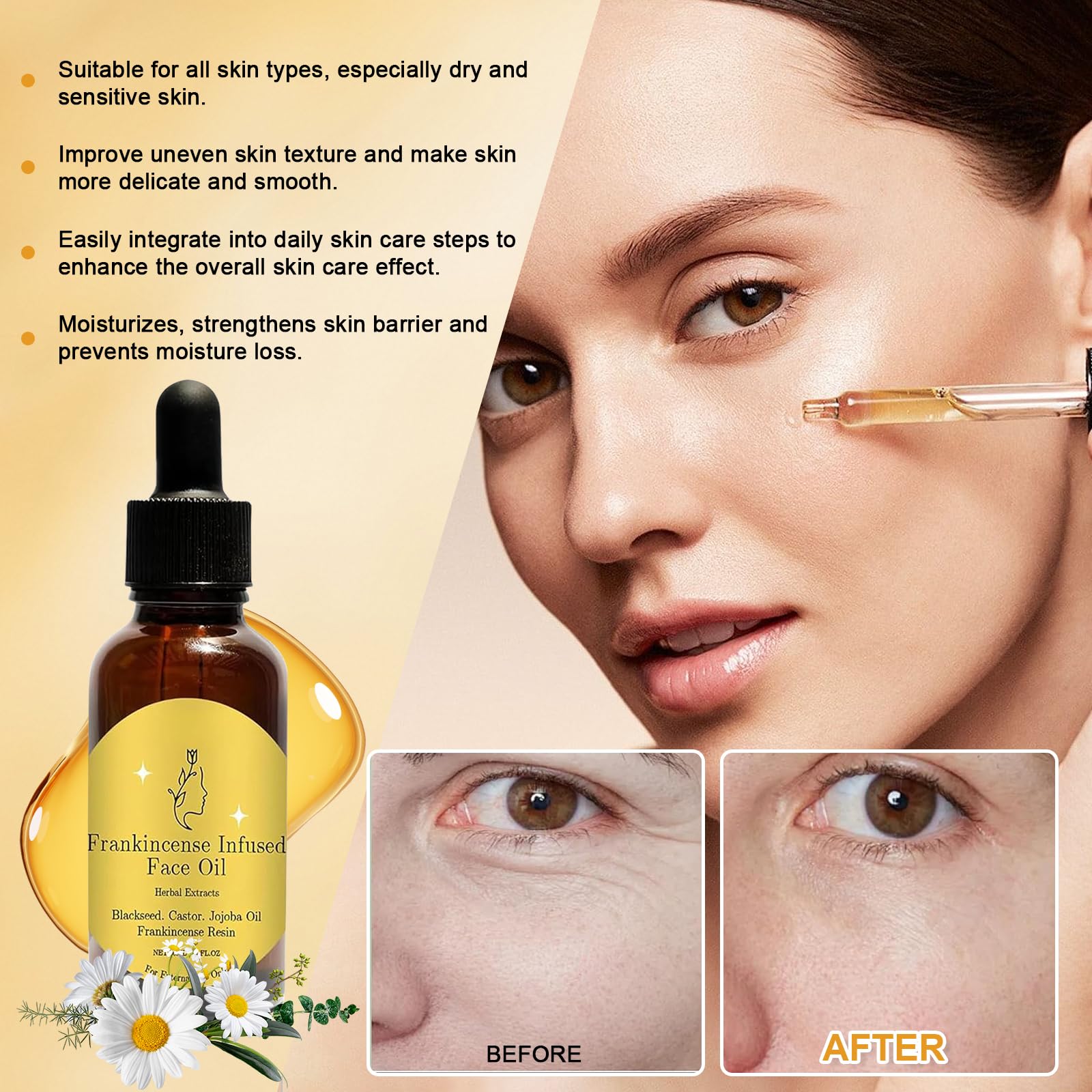 Organic Frankincense Essential Oil for Face - Anti-Aging Facial Serum with Black Seed, Castor & Jojoba Oils - Cold Pressed Moisturizer 1 Fl Oz - Perfect for Skincare Routine, Aromatherapy & Relaxation