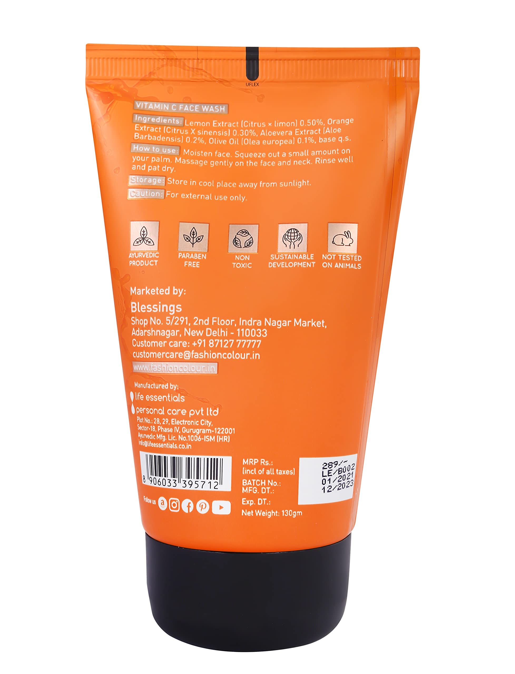 Vitamin C Face Wash with Lemon & Orange Extracts for Skin Radiance & Cell Regeneration - Brightening Cleanser for Glowing Skin (130g) | Perfect for Morning Routine & Acne-Prone Skin Care
