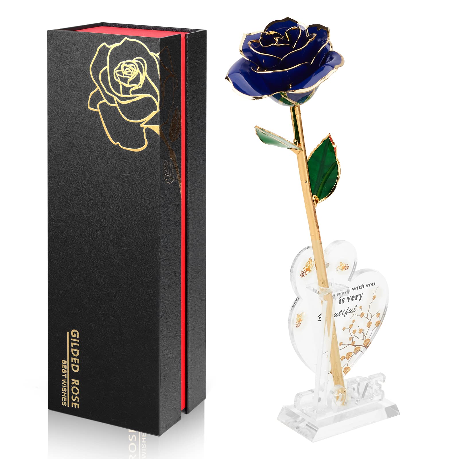 Gold Dipped Infinity Rose - Eternal Preserved Flower in Resin | Perfect Birthday Gift for Women, Mothers Day Present, Anniversary Gift for Mom (Blue) - Ideal for Home Decor, Wedding Centerpieces & Romantic Surprises