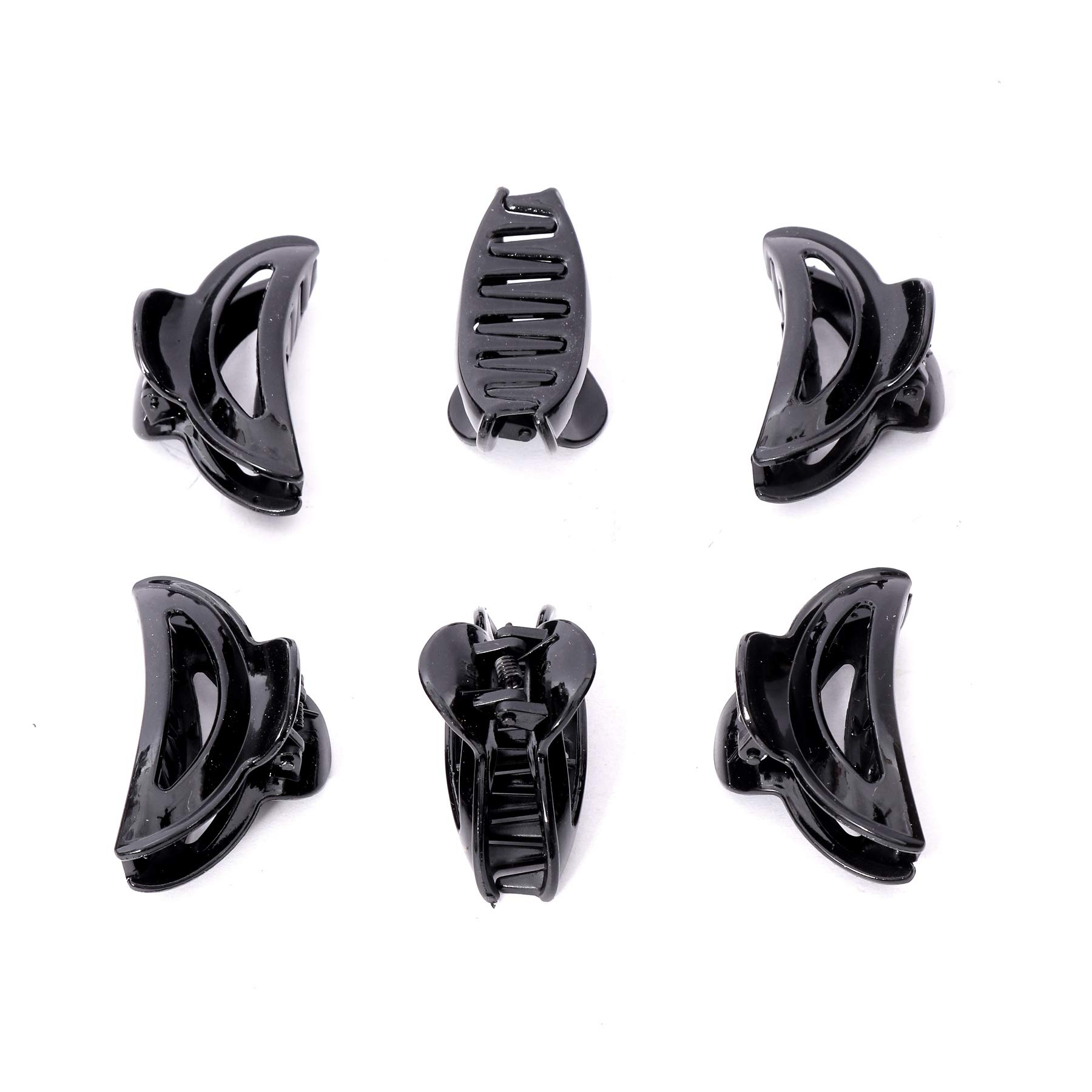 Navjai Black Plastic Hair Claw Clips for Women - Medium Size Trendy Hair Clips (Pack of 6) - Perfect for Ponytails, Buns & Everyday Hairstyles