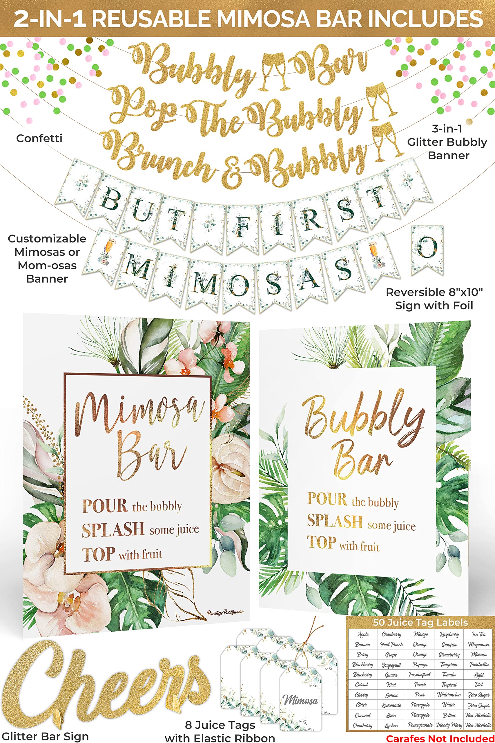 Prestige Mimosa Bar Decor - Tropical Flamingo & Hawaiian Party Supplies for Beach Bachelorette, Bridal Shower & Summer Luau | Perfect for Adult Brunch Decorations & Baby Girl Celebrations