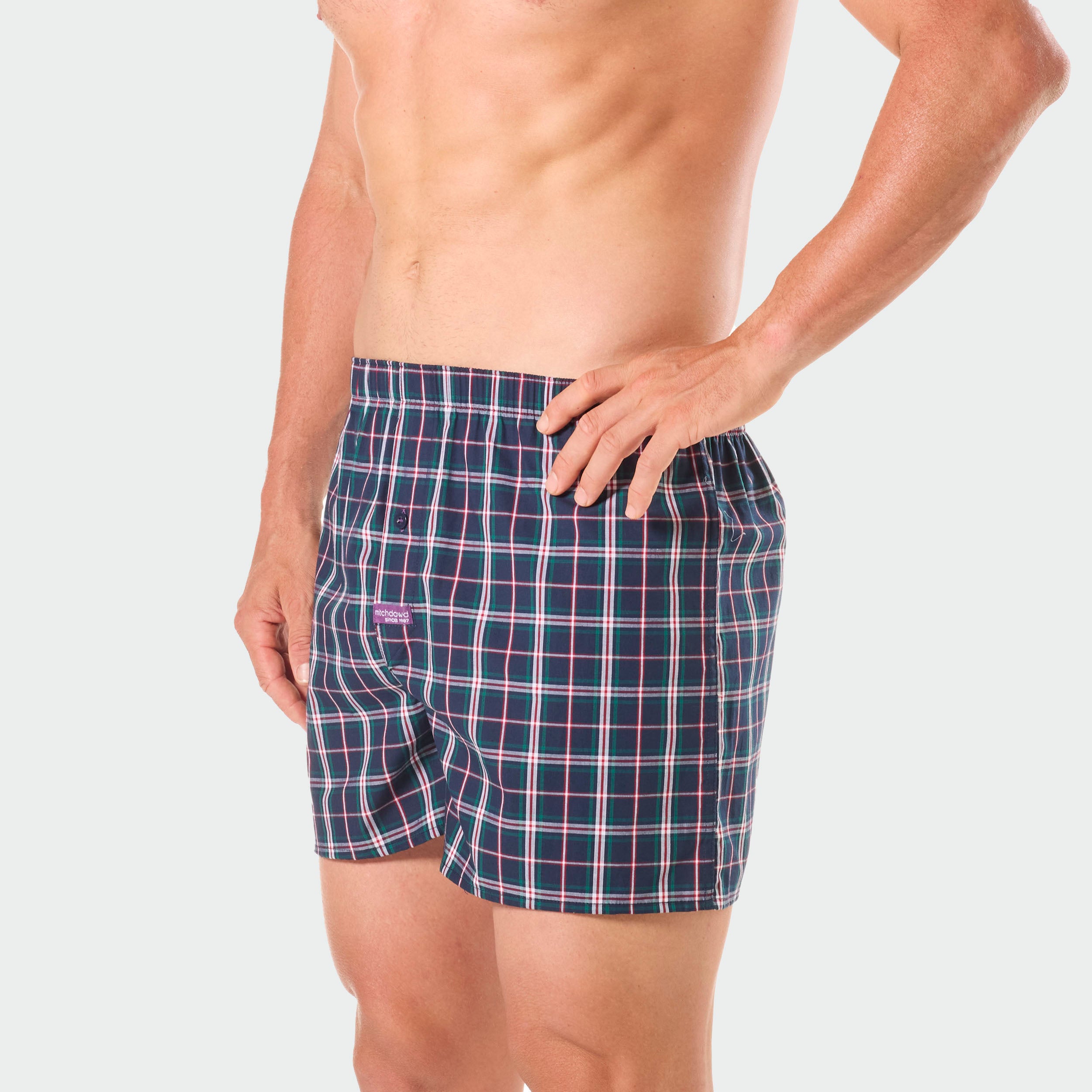 Men's Cotton Checker Print Boxer Shorts 3-Pack - Navy Blue | Soft Breathable Underwear for Daily Wear, Travel & Lounge