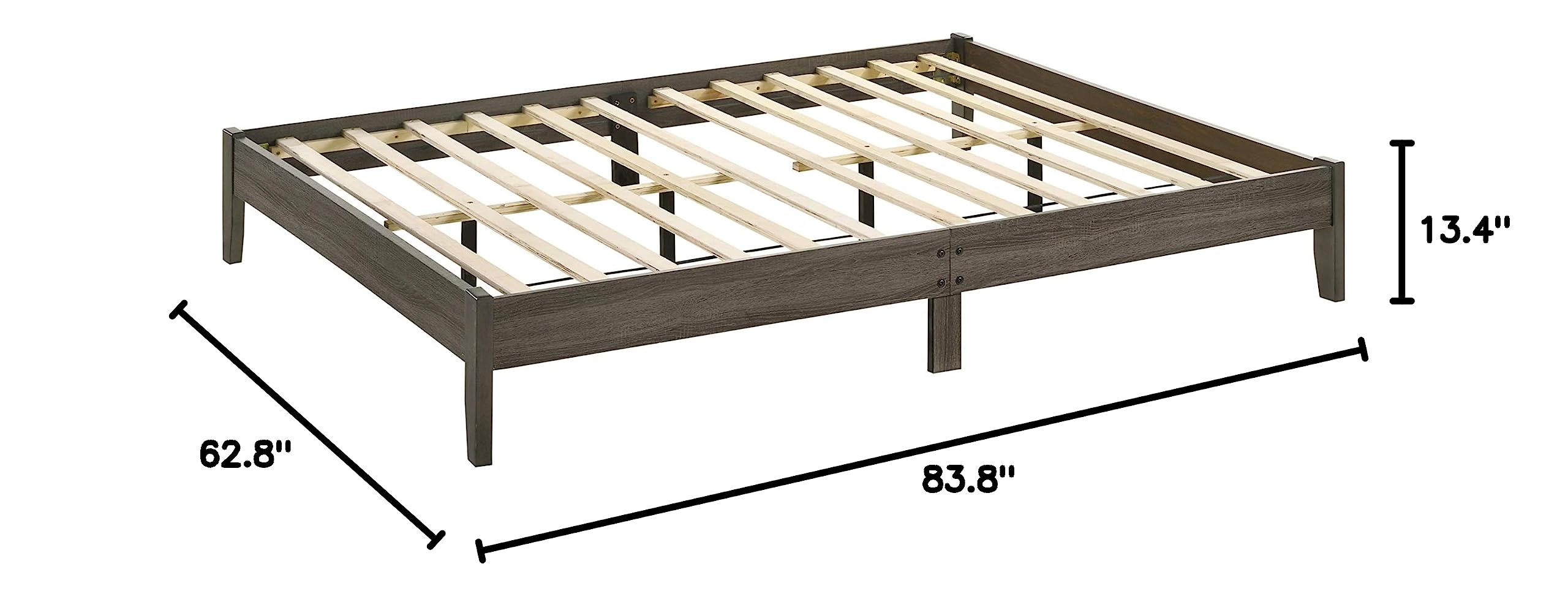 Crown Mark Skyler Queen Size Platform Bed Frame with Solid Wood Slats - Modern Minimalist Bedroom Furniture for Small Spaces & Apartments
