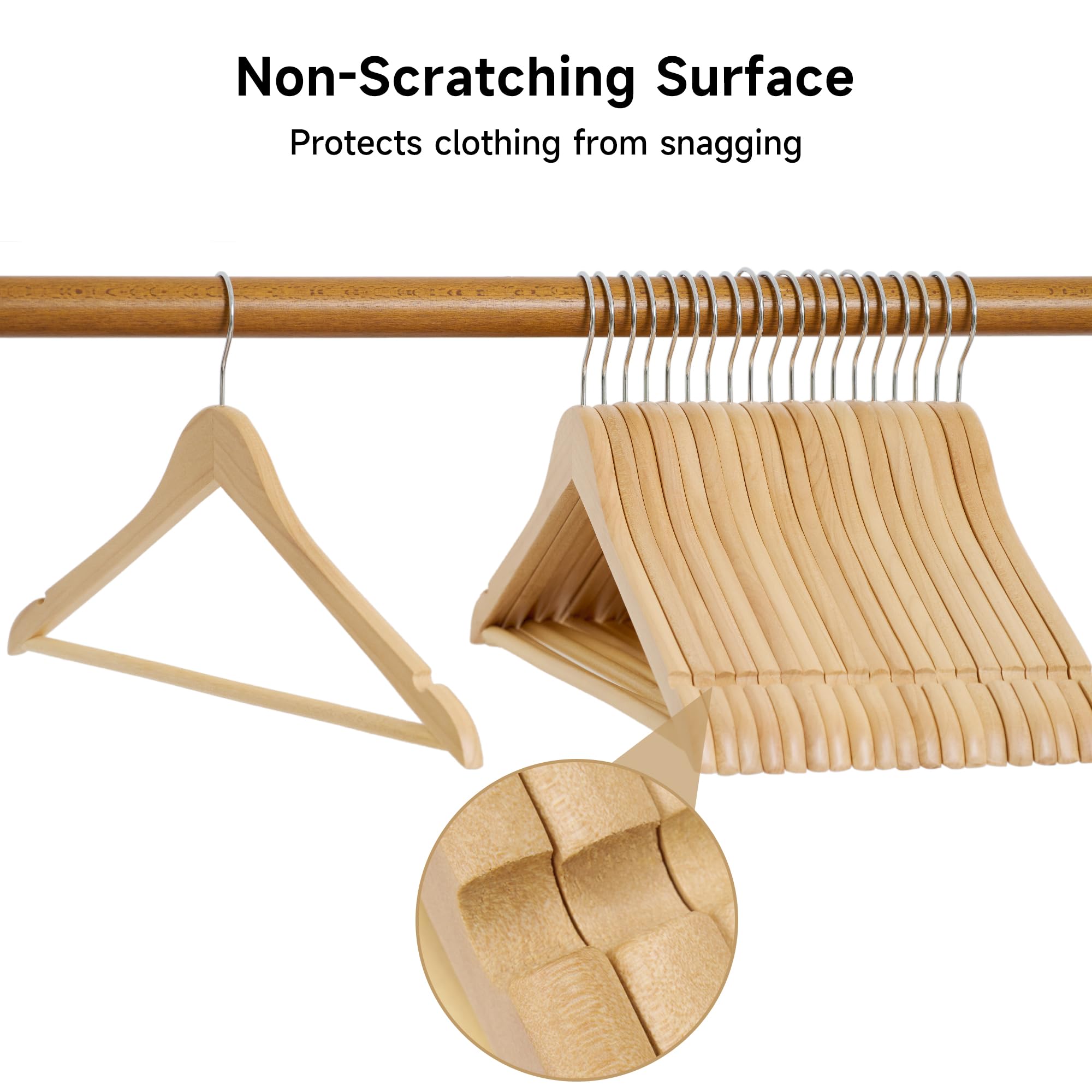 Premium Wooden Clothes Hangers 20-Pack - Natural Wooden Coat Hangers for Jackets, Shirts, Pants & Suits - Space-Saving Wardrobe Organizer for Closet, Laundry Room & Travel