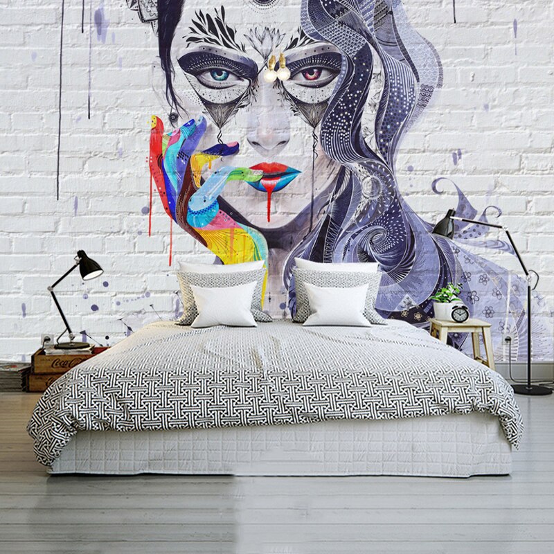 Abstract Masked Girl Cover Girl Wallpaper - Modern Home Wall Decor for Living Room, Bedroom & Office | Peel & Stick Removable Wall Mural