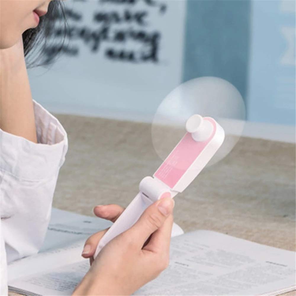 Handheld Mini Fan USB Rechargeable - Portable Folding Pocket Fan with 2 Speeds | Small Travel Fan for Home, Office, Camping & Outdoor Activities | Perfect for Summer, Travel & Hot Weather (Pink)