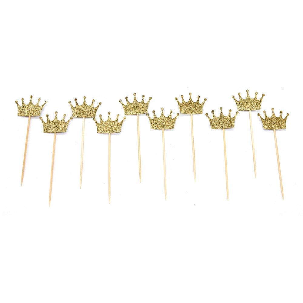 20Pcs Gold Glitter Confetti Crown Cupcake Toppers - First Birthday, Baby Shower & Wedding Cake Decorations - Perfect for Party Food, Dessert Table & Celebration Decor