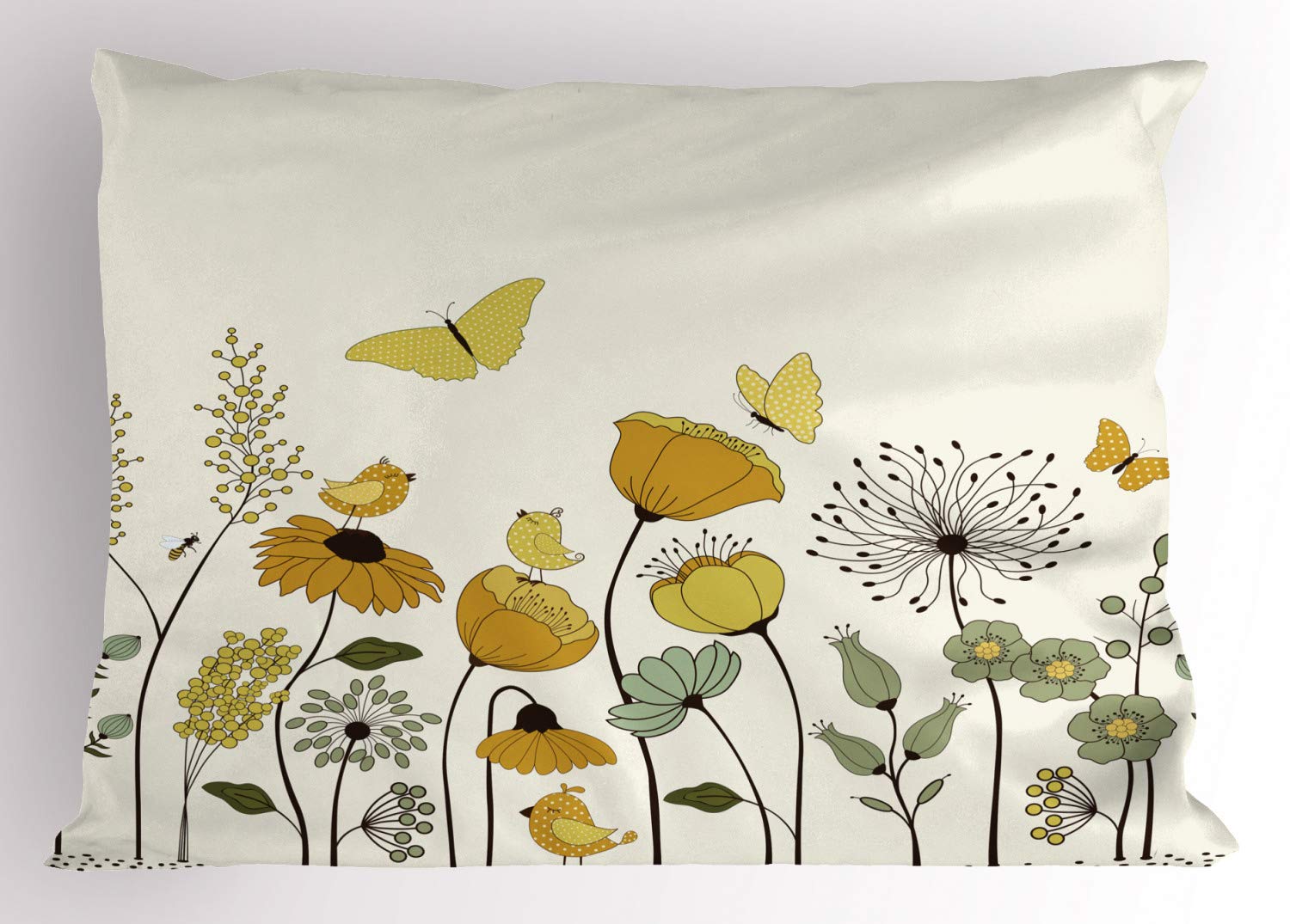 Ambesonne Spring Floral Pillow Sham - Polka Dot Winged Butterflies & Poppy Flowers Design, Decorative Standard Size Printed Pillowcase (26