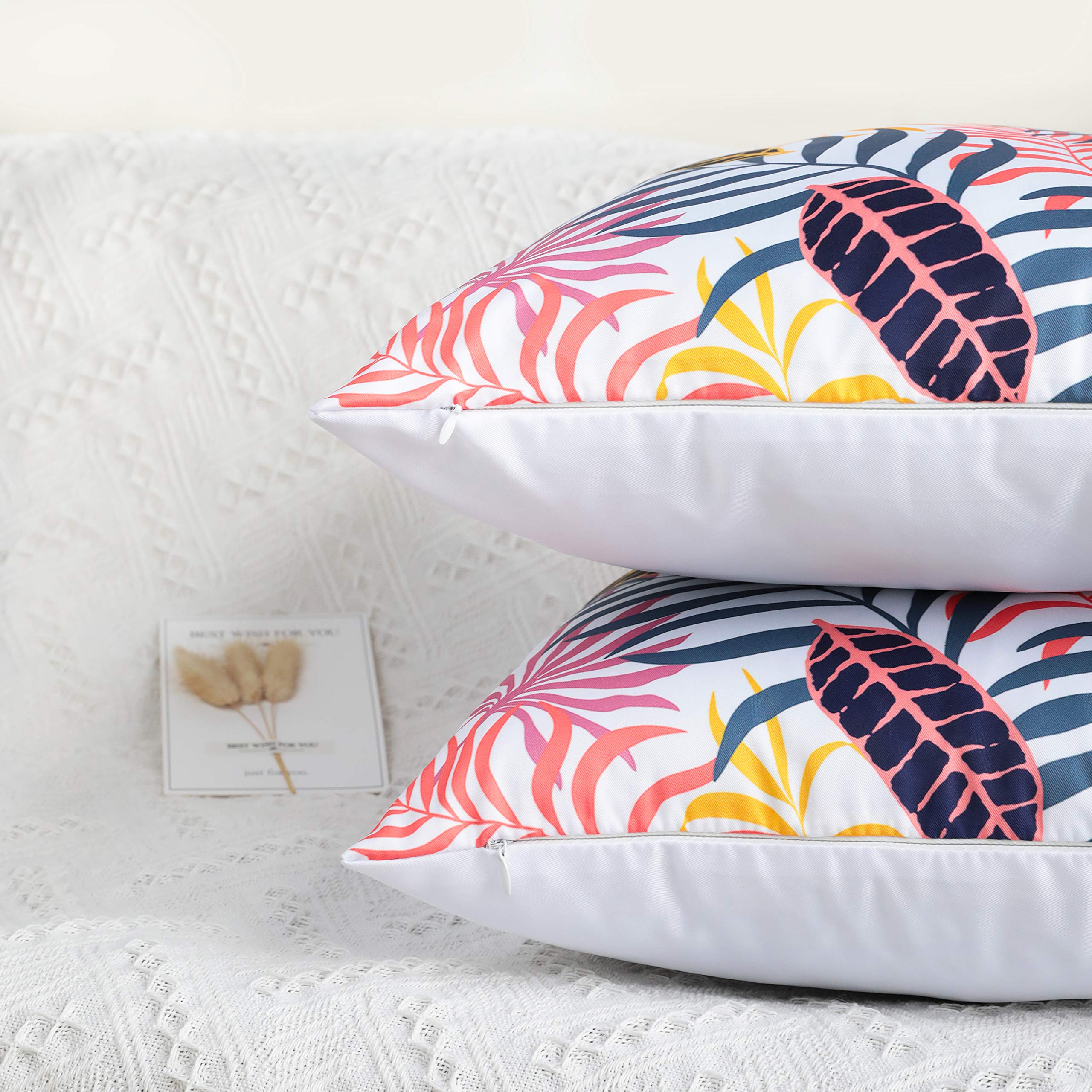 Uhomy 18x18 Inch Decorative Cushion Covers - Tropical Monstera Leaf Design, Set of 2 Square Throw Pillow Covers for Bed, Sofa, Chair & Car - Vibrant Hawaii Summer Rainforest Pattern (45x45 cm) - Perfect for Beach House, Boho Decor & Living Room Accents