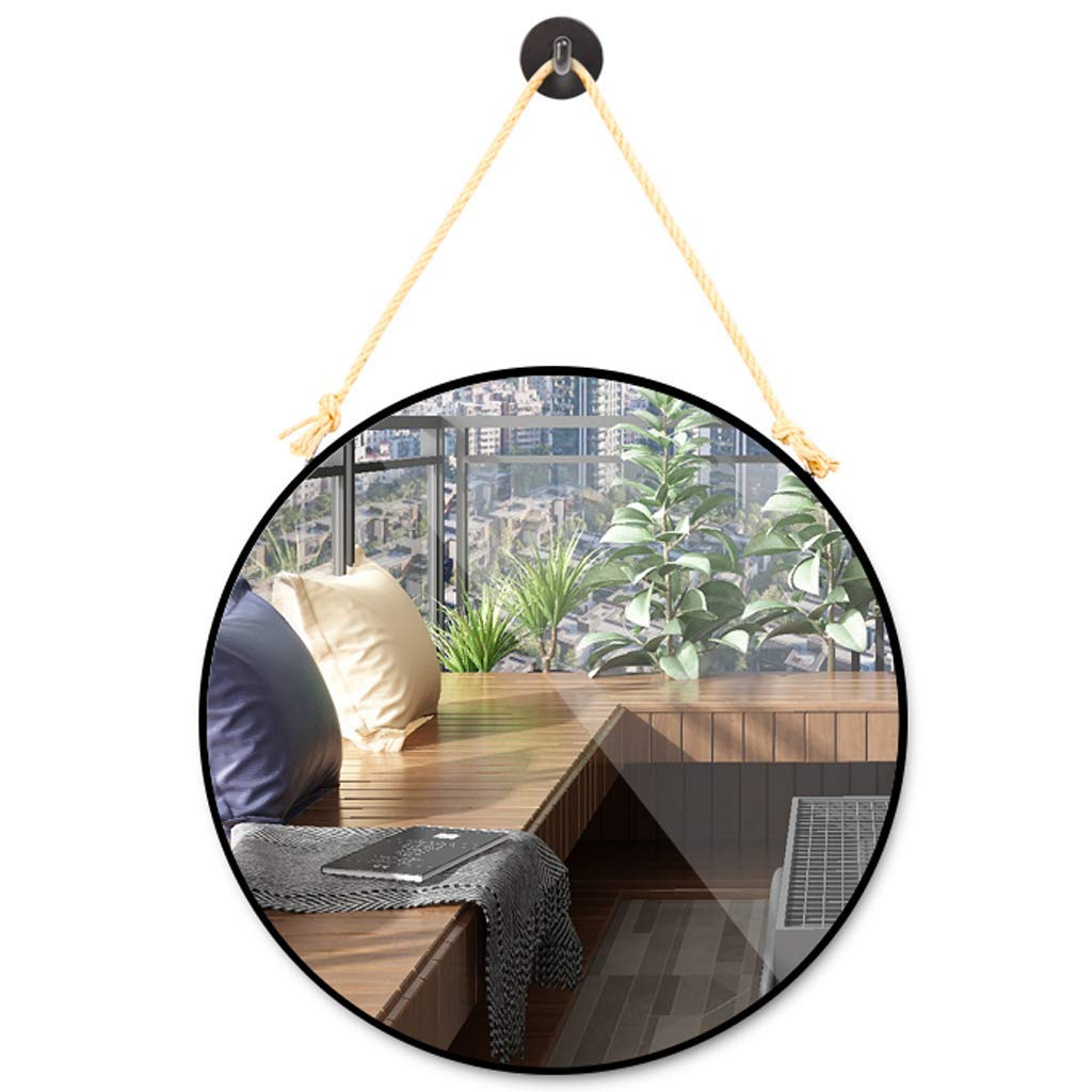 LICHAO 50cm Round Bathroom Wall Mirror with Metal Frame & Hanging Chain - Black Shaving Mirror for Bathroom, Bedroom & Living Room Decor | Perfect for Grooming, Home Decor & Small Space Interior Design