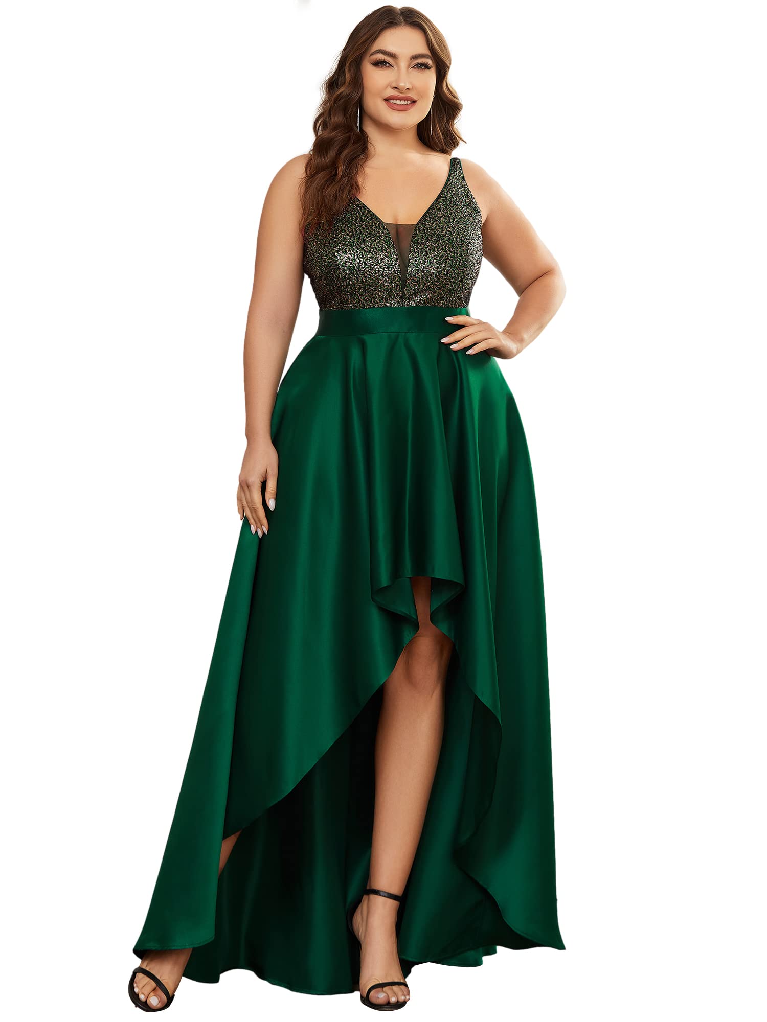Ever-Pretty Women's Plus Size Sequin V-Neck High-Low A-line Evening Dress for Prom, Homecoming, Cocktail Party & Special Occasions - Style 0667-PZUSA
