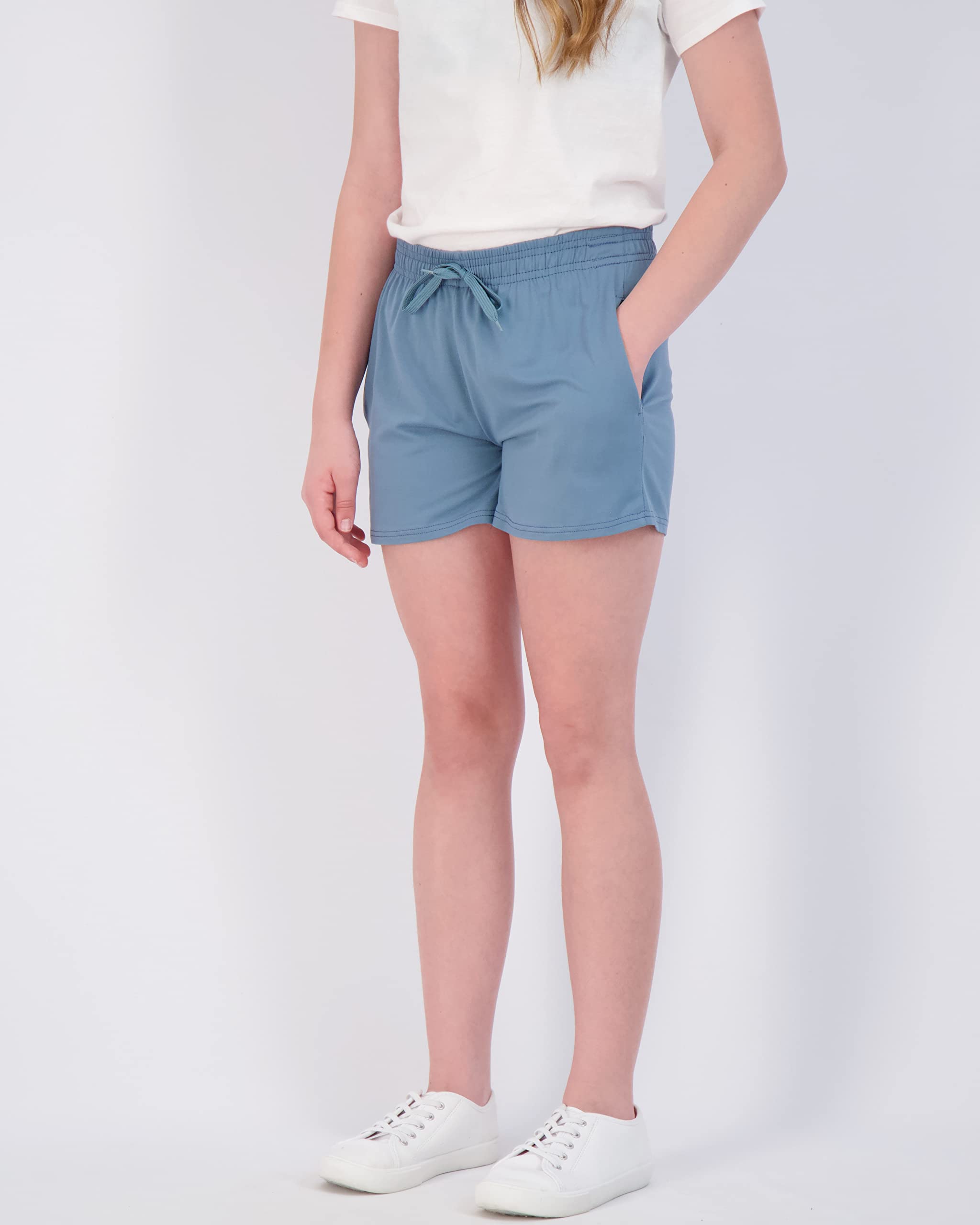 Real Essentials 3-Pack Girls' Lounge Shorts - Soft Comfy Athletic Shorts with Drawstring & Pockets for Yoga, Running, and Home Wear | Perfect for Workout, Sleepwear & Casual Outfits