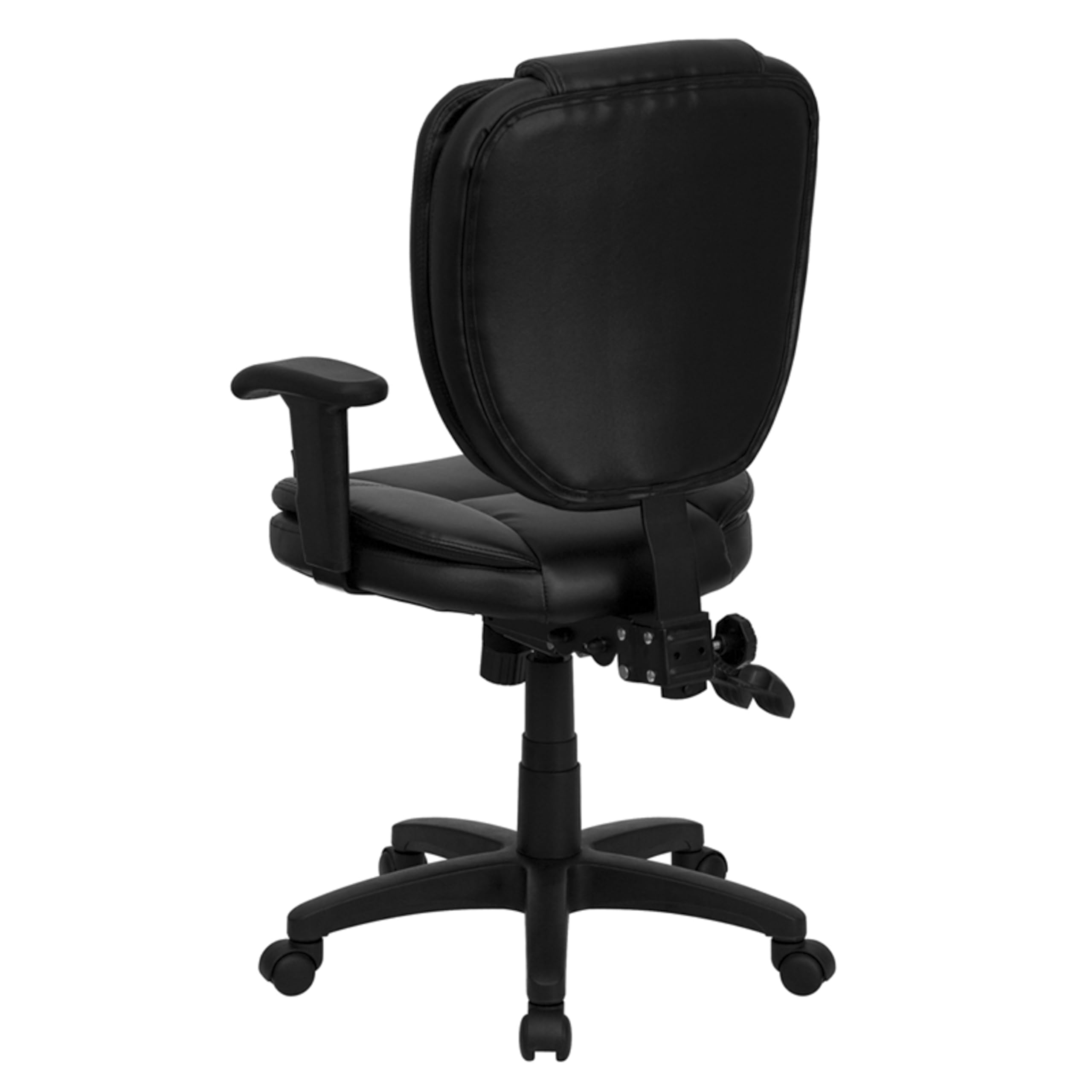 Premium Ergonomic Office Chair - Flash Furniture Caroline Mid-Back Black LeatherSoft Swivel Task Chair with Lumbar Support & Adjustable Arms for Home Office, Gaming, and Workspace Comfort