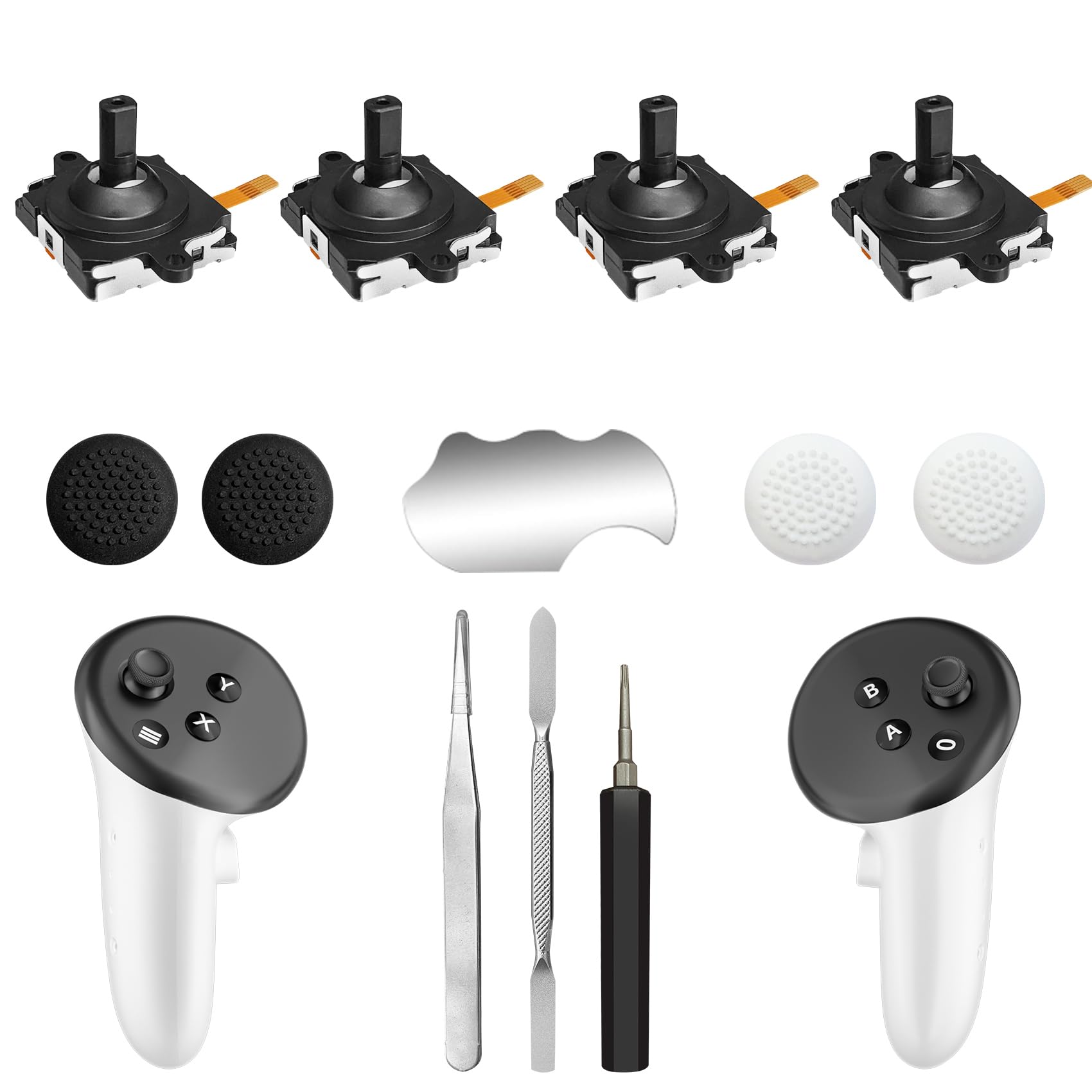 Oculus Quest 3 Controller Joystick Replacement Kit (13-in-1) - Includes 4 Joysticks, T5 Screwdriver, Tweezers, Pry Tool & 4 Thumb Grip Caps - Meta Quest 3 Accessories for VR Gaming & Controller Repair