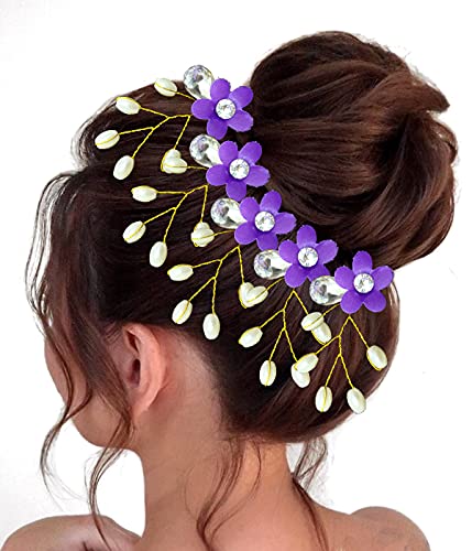 Elegant Artificial Pearl & Stone Round Flower Hair Clip for Women - Mauve Hair Accessory | Perfect for Weddings, Parties & Everyday Wear