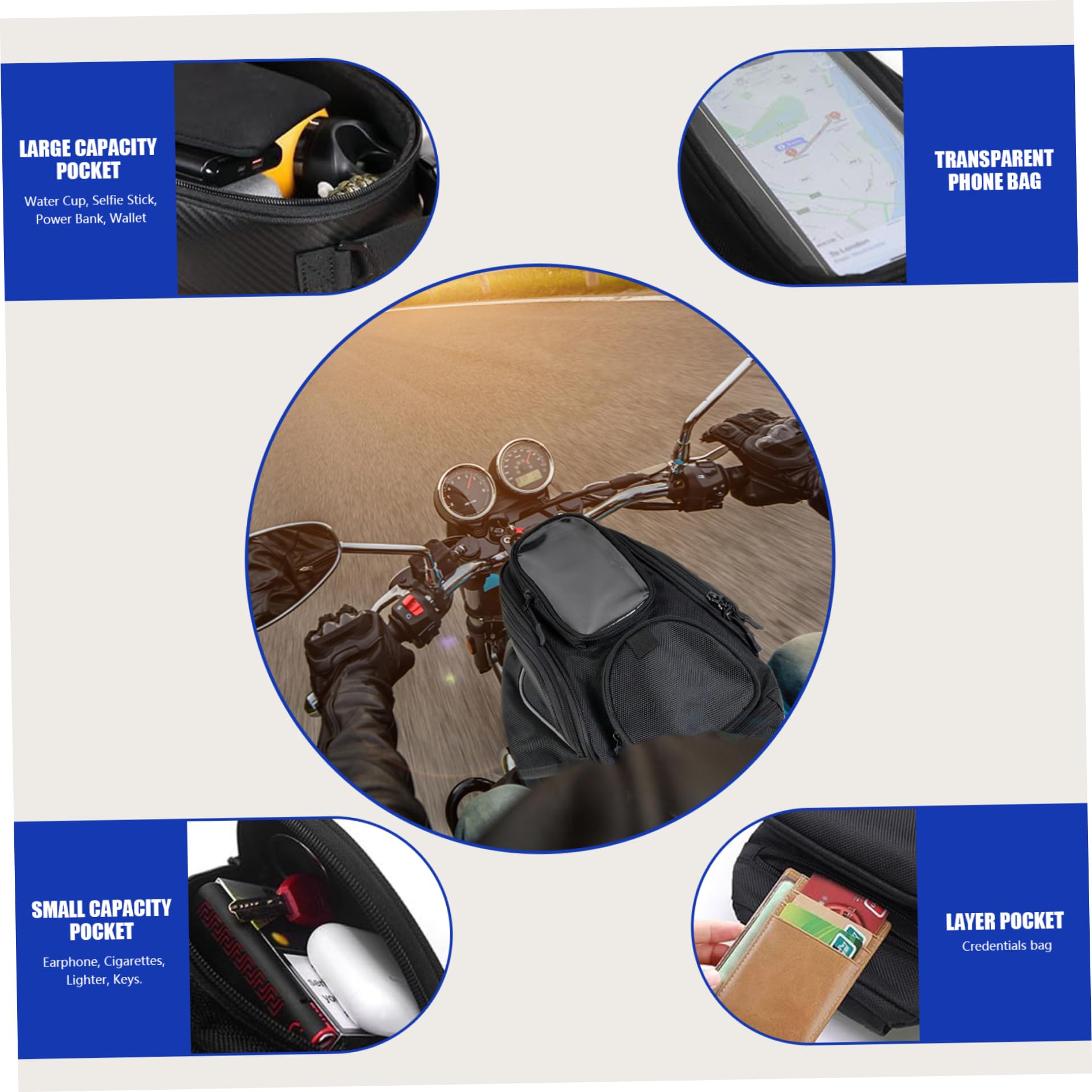 Waterproof Magnetic Motorcycle Tank Bag with Adjustable Strap - for Commuting & Touring