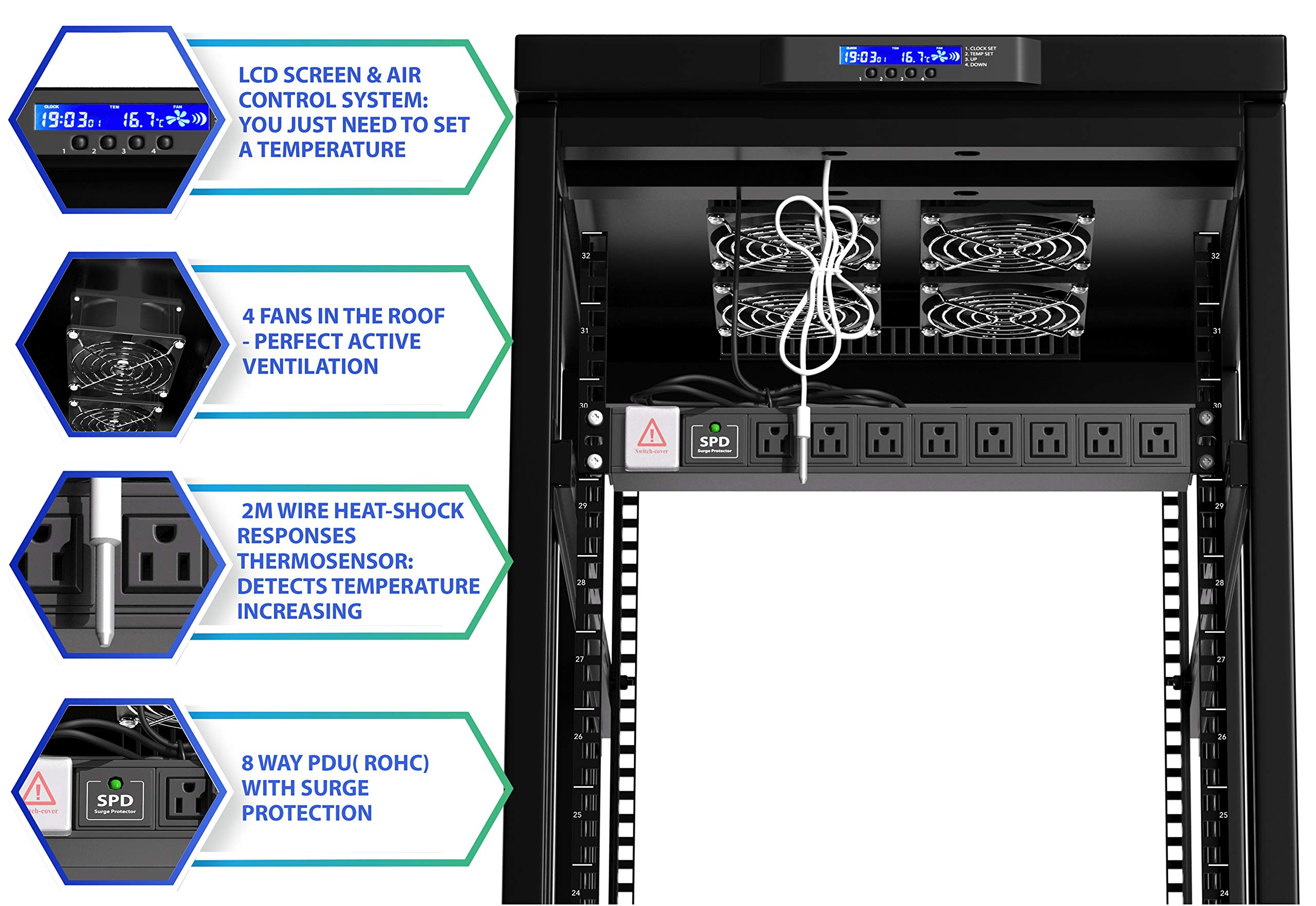 Sysracks 37U Server Rack Cabinet with Locking Doors - 24
