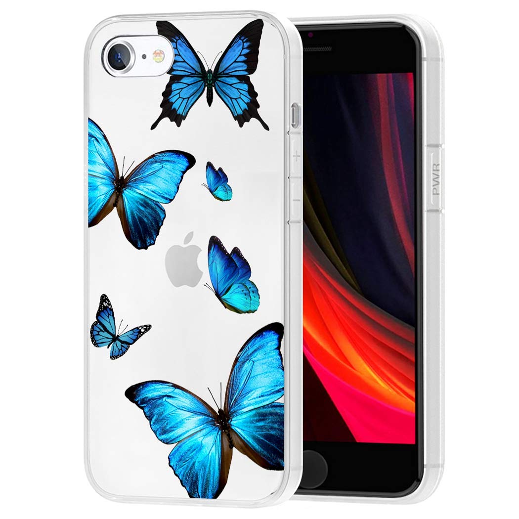 Clear Soft TPU Shockproof Protective Phone Case for iPhone SE 2020/iPhone 8/iPhone 7 (4.7 Inch) - Cute Blue Butterfly Design for Women & Girls | Perfect for Everyday Use, Work & Travel
