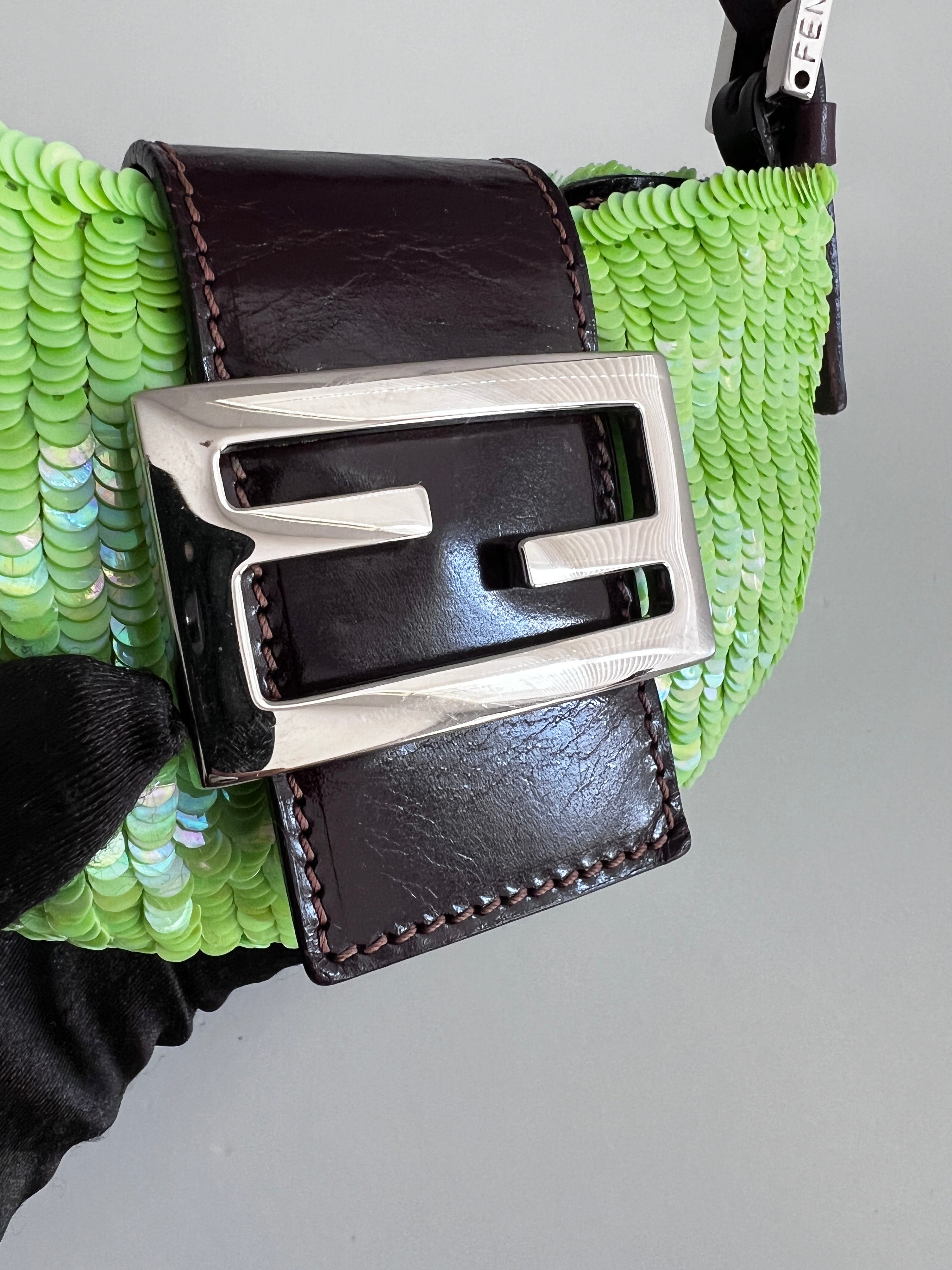 Vintage Neon Green Small Sequin Croissant Bag - Stylish Crossbody Purse for Women, Perfect for Parties, Night Out & Special Occasions