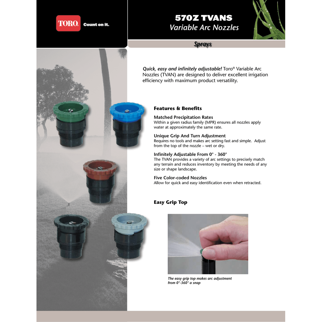 Toro 570 TVAN Variable Arc Adjustable Nozzles - Male Thread Sprinkler Head for Lawn & Garden Irrigation System | Perfect for Residential & Commercial Landscaping