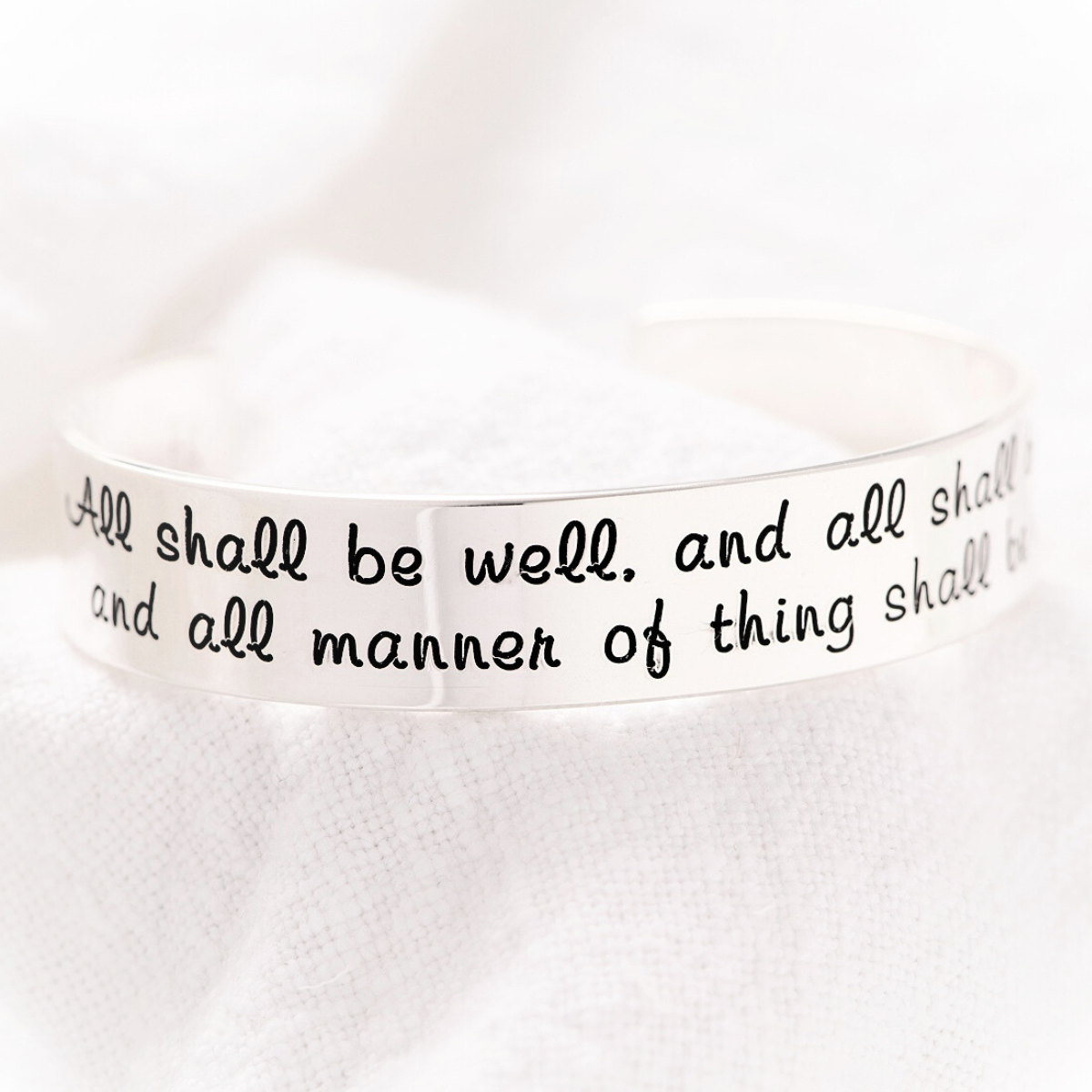 All Shall Be Well Sterling Silver Engraved Cuff Bracelet - Julian of Norwich Inspirational Jewelry for Women - Perfect for Daily Wear, Gifts & Spiritual Encouragement