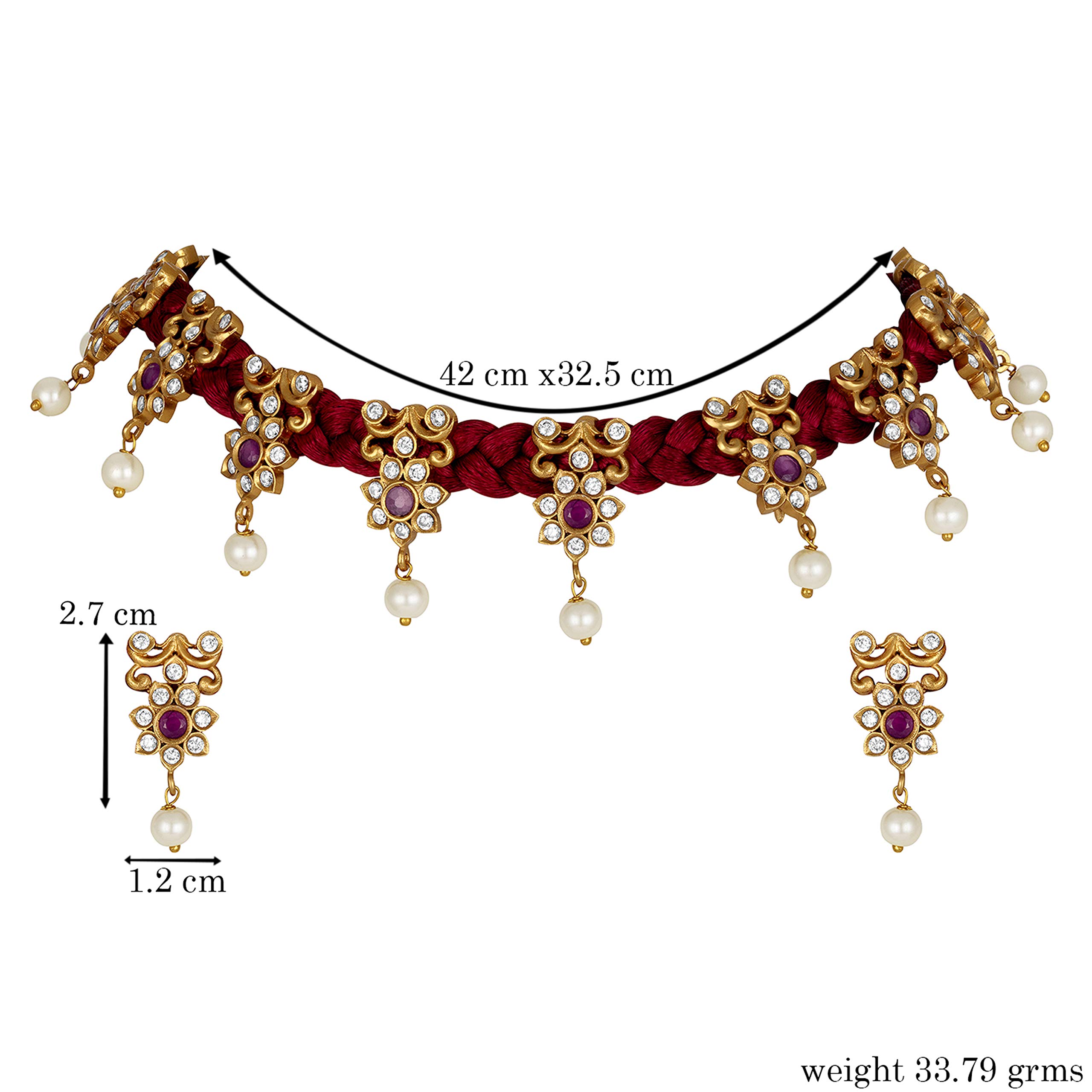 Elegant South Indian Floral Choker Necklace & Earrings Set | Traditional Wedding Jewelry for Women & Girls | Perfect for Bridal, Festive & Ethnic Fashion Occasions