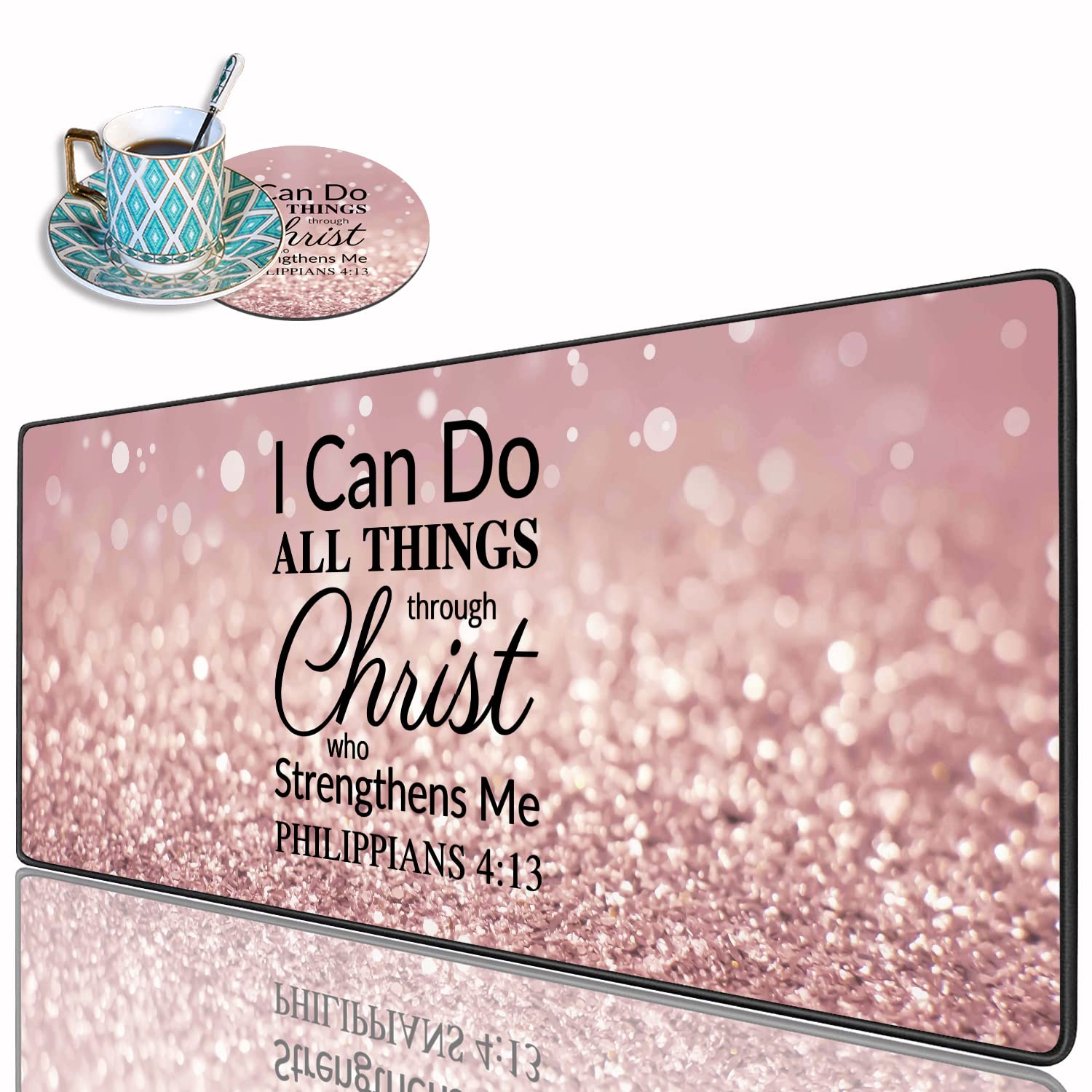 XXL Gaming Mouse Pad 31.5x11.8 Inches - Non-Slip Desk Mat with Stitched Edges & Built-in Coasters for PC, Laptop, Office & Home Use - Perfect for Work, Gaming & Bible Study (Philippians 4:13 Inspired)
