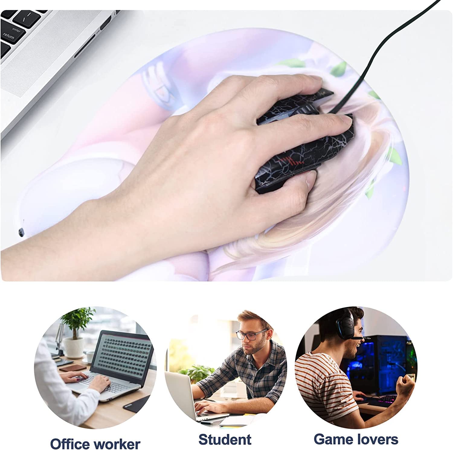 Custom Gaming Mouse Pad with Photo Personalization & Wrist Support - Non-Slip Rubber Base Ergonomic Mouse Mat for PC, Laptop, Office & Home Use - Perfect for Gamers, Anime Fans & Computer Workstations