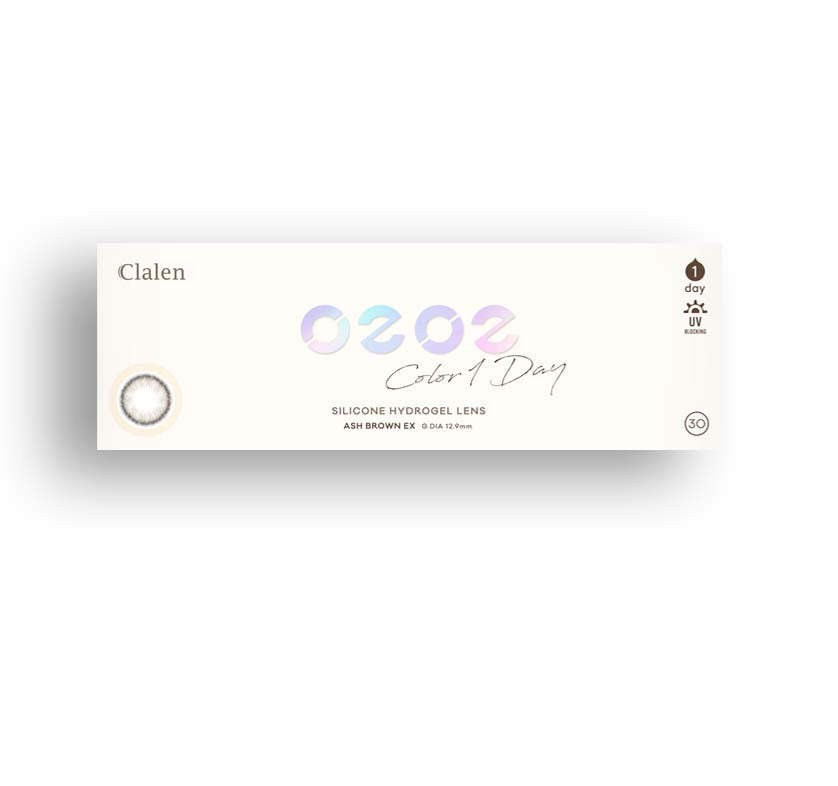 Clalen O2O2 Color 1Day Ash Brown EX (30pcs) Silicone Hydrogel Colored Contact Lenses - Natural Eye Color Enhancement for Daily Wear & Special Occasions
