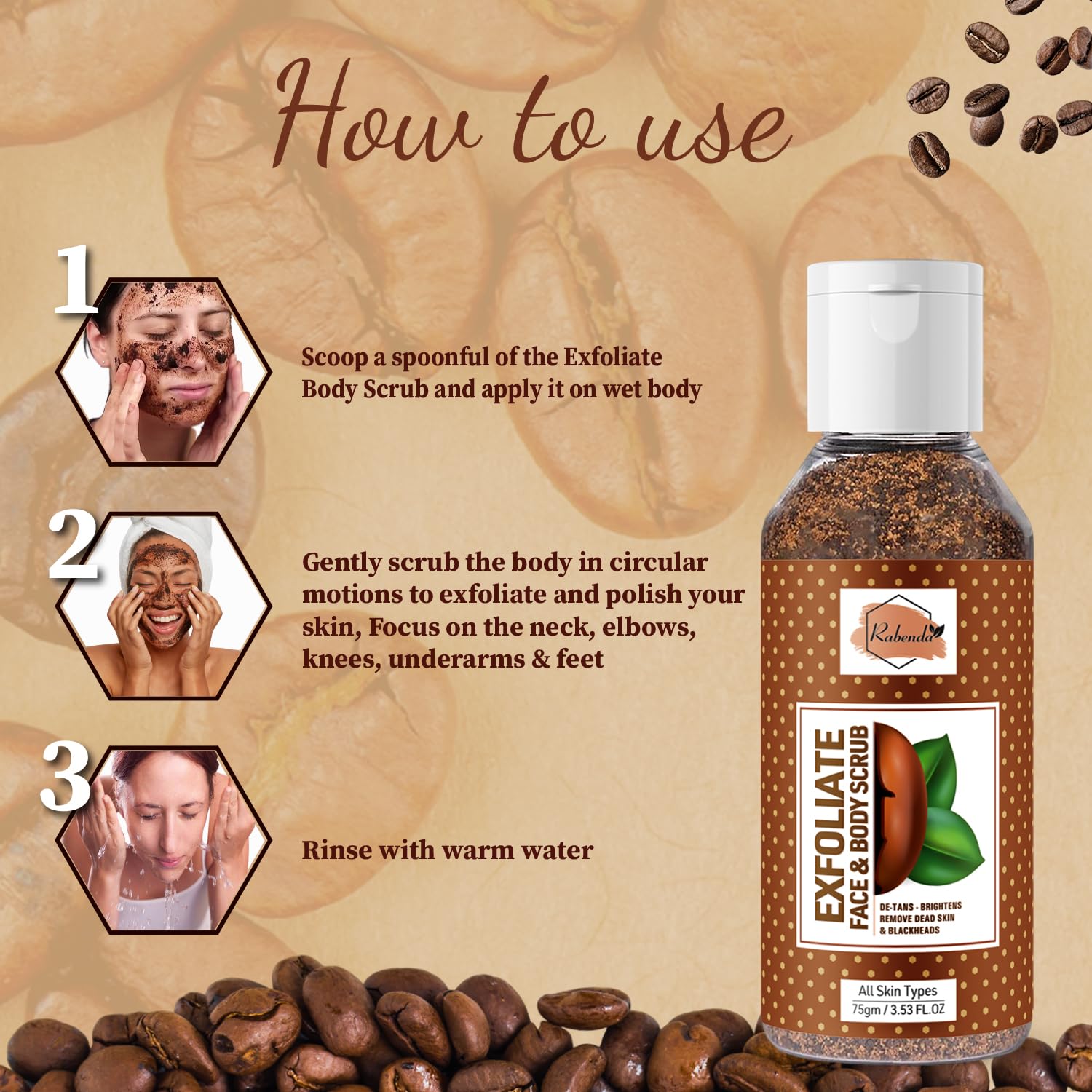 Organic Coffee Scrub for Face & Body - Exfoliating Blackhead Remover, Detan & Deep Cleansing - 75g for Glowing Skin | Perfect for Spa Day & Post-Workout Refresh