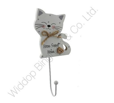 Best of Breeds Home Sweet Home Cat Wooden Wall Hook - Decorative Coat Rack for Entryway, Bedroom & Living Room - Cute Cat-Themed Home Organization Solution
